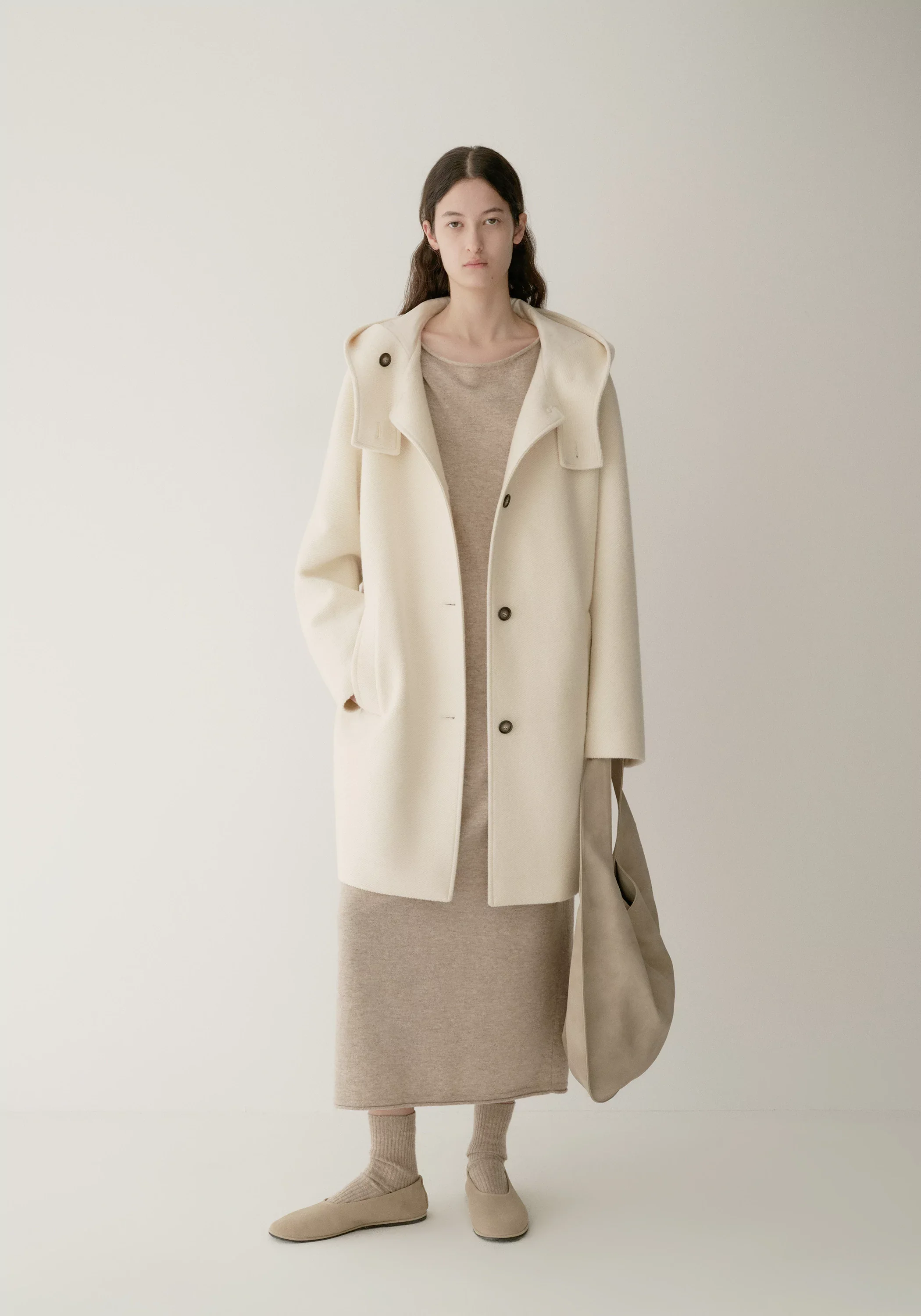 Merino Wool Twill-texture Hooded Coat - Image 10