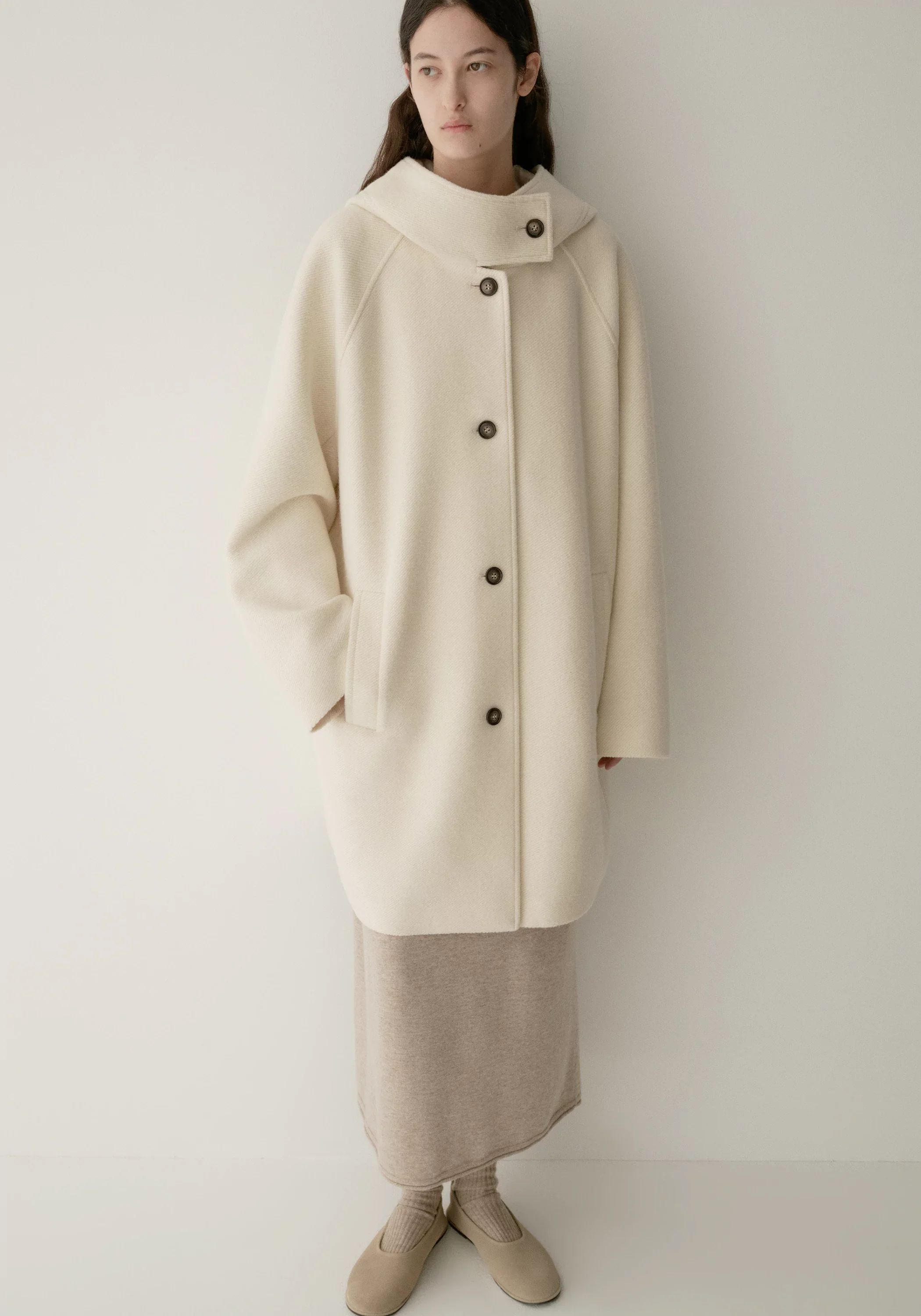 Merino Wool Twill-texture Hooded Coat - Image 12