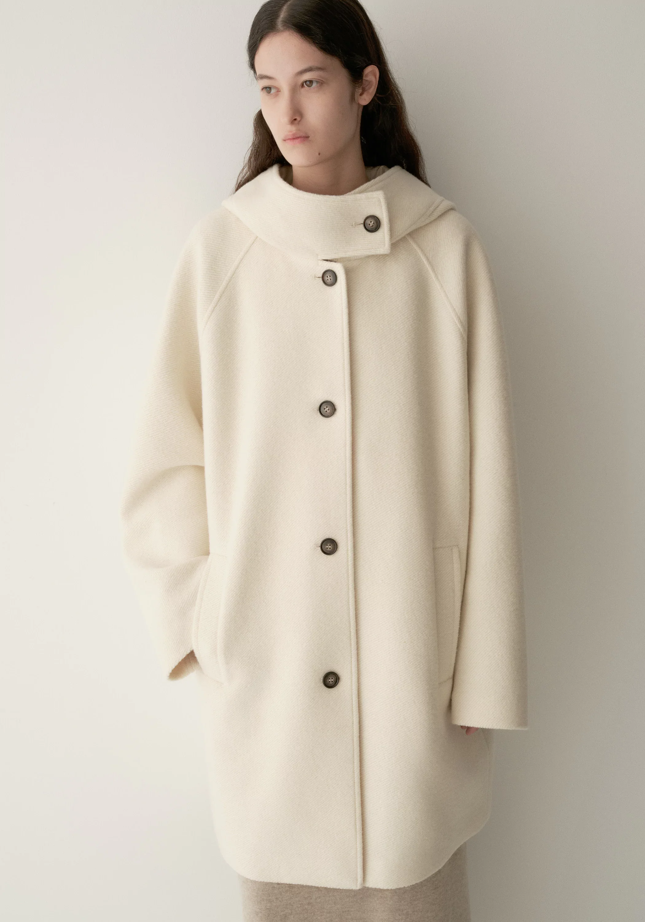 Merino Wool Twill-texture Hooded Coat - Image 13