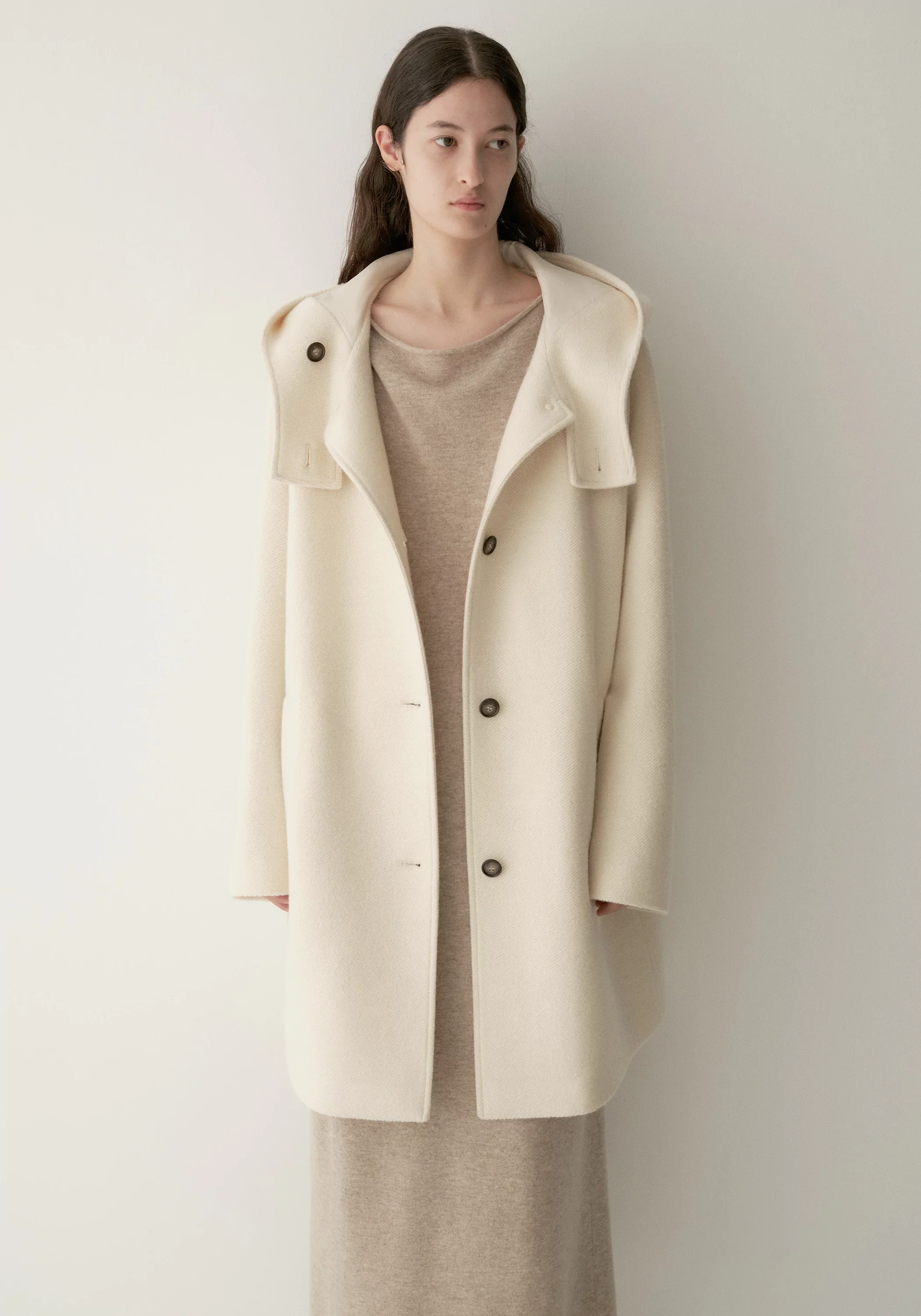 Merino Wool Twill-texture Hooded Coat - Image 14