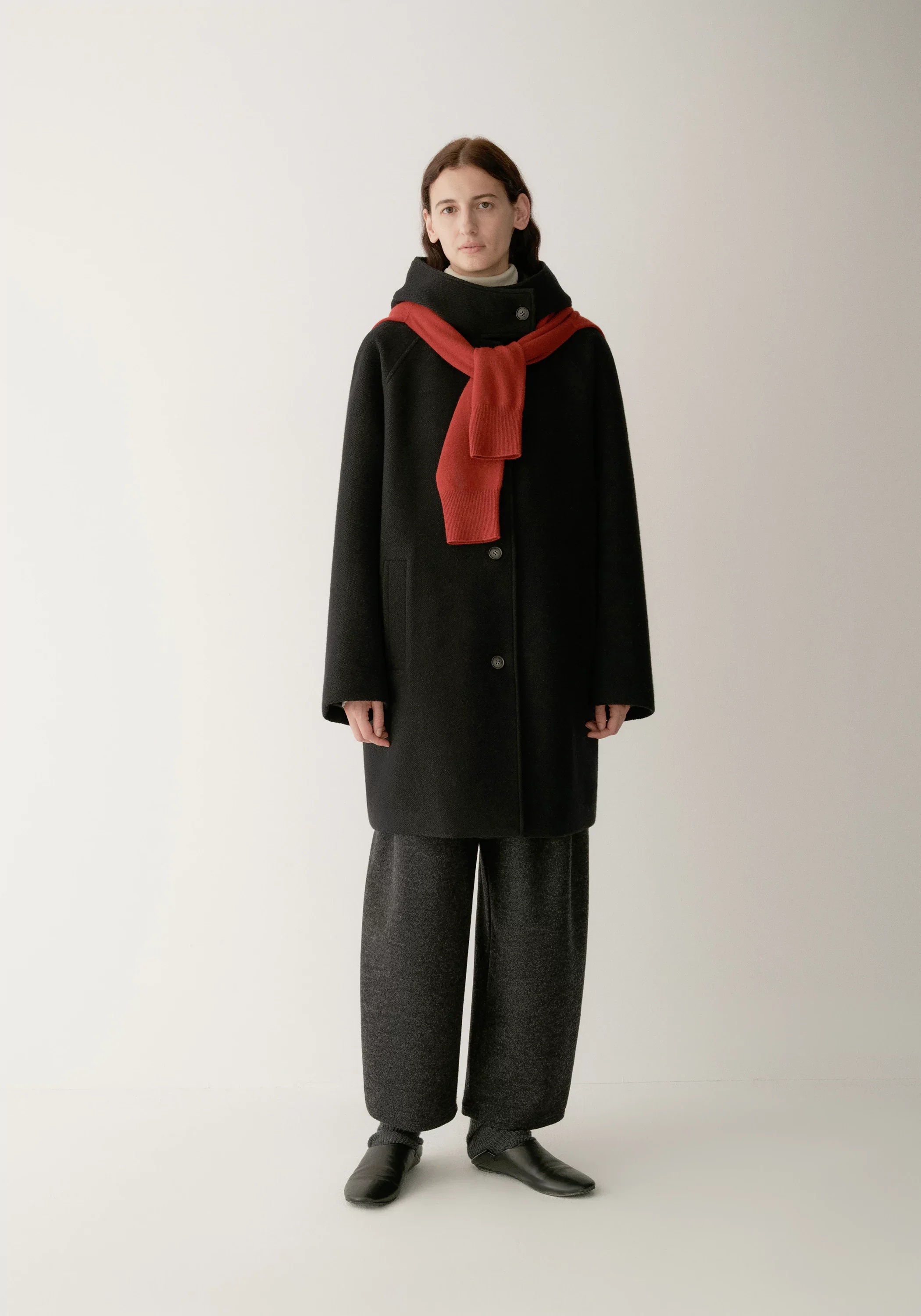 Merino Wool Twill-texture Hooded Coat - Image 2