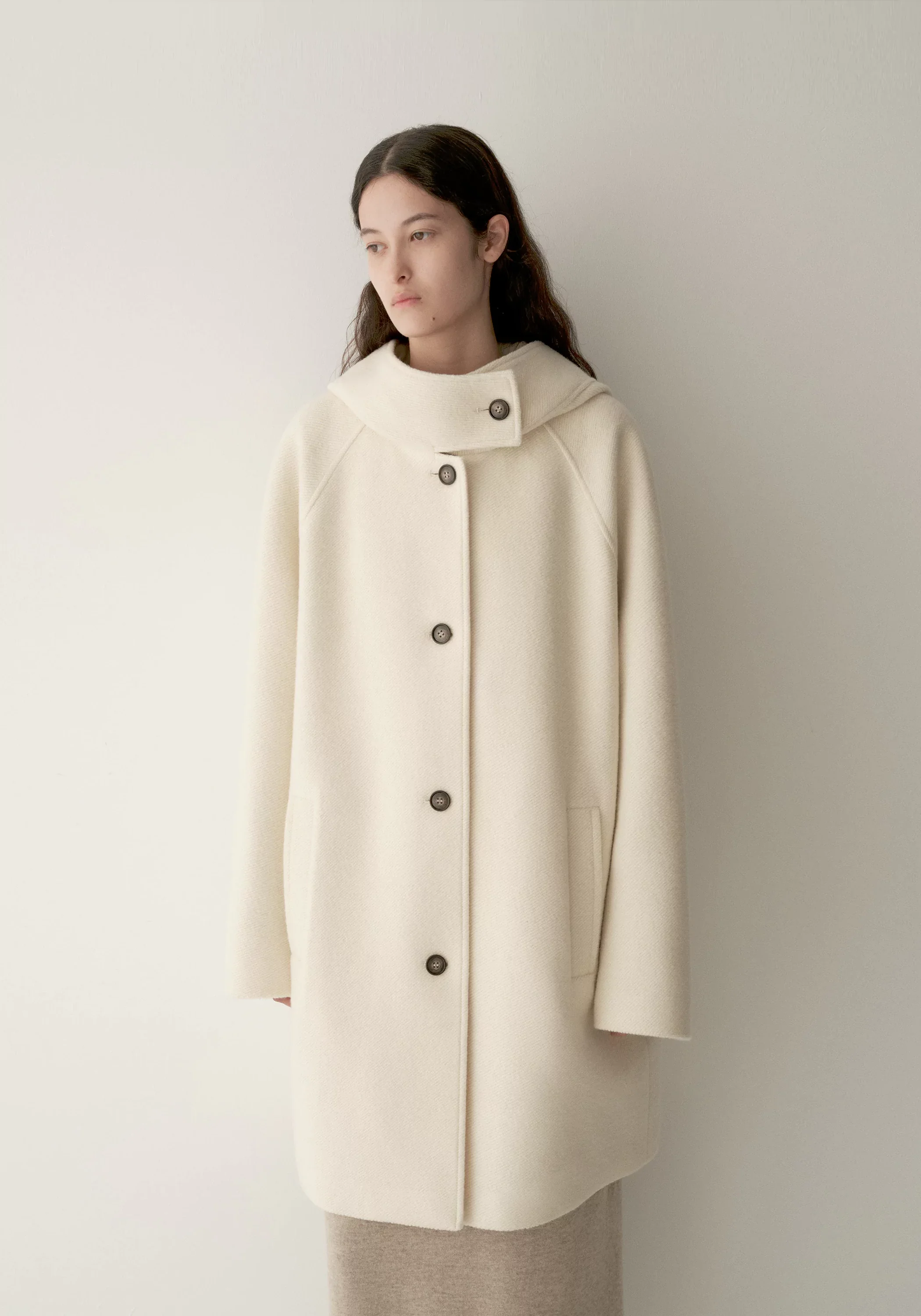 Merino Wool Twill-texture Hooded Coat - Image 3