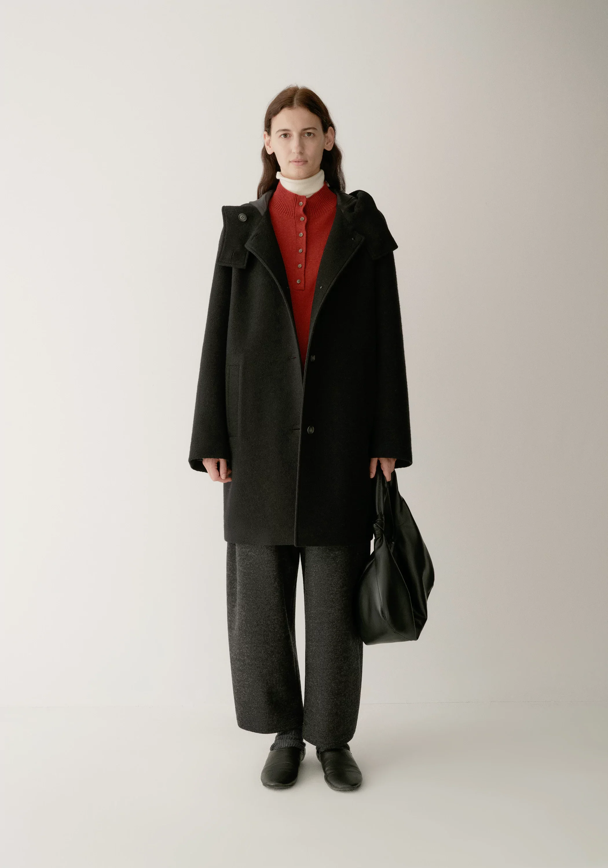 Merino Wool Twill-texture Hooded Coat - Image 4