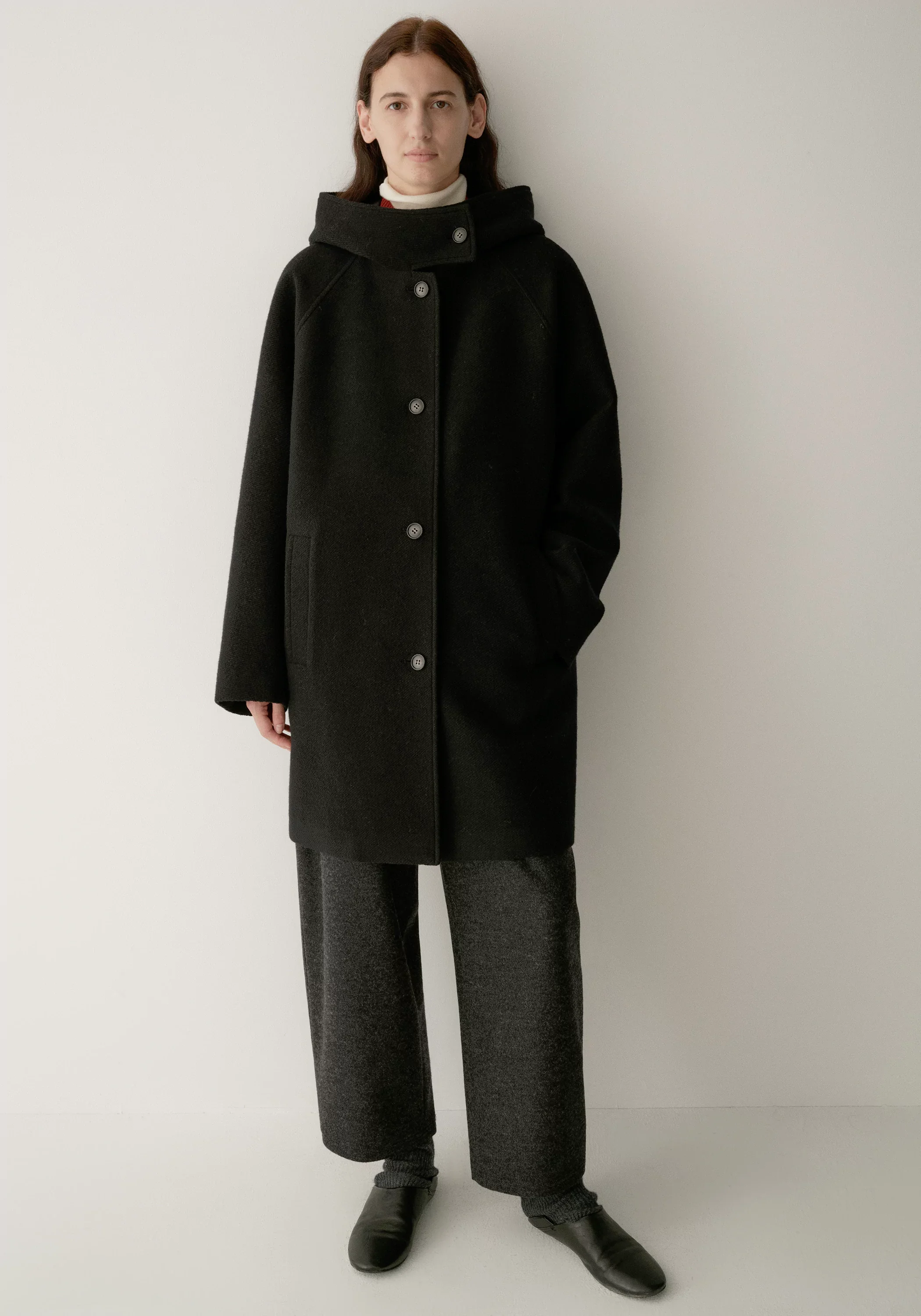 Merino Wool Twill-texture Hooded Coat - Image 5