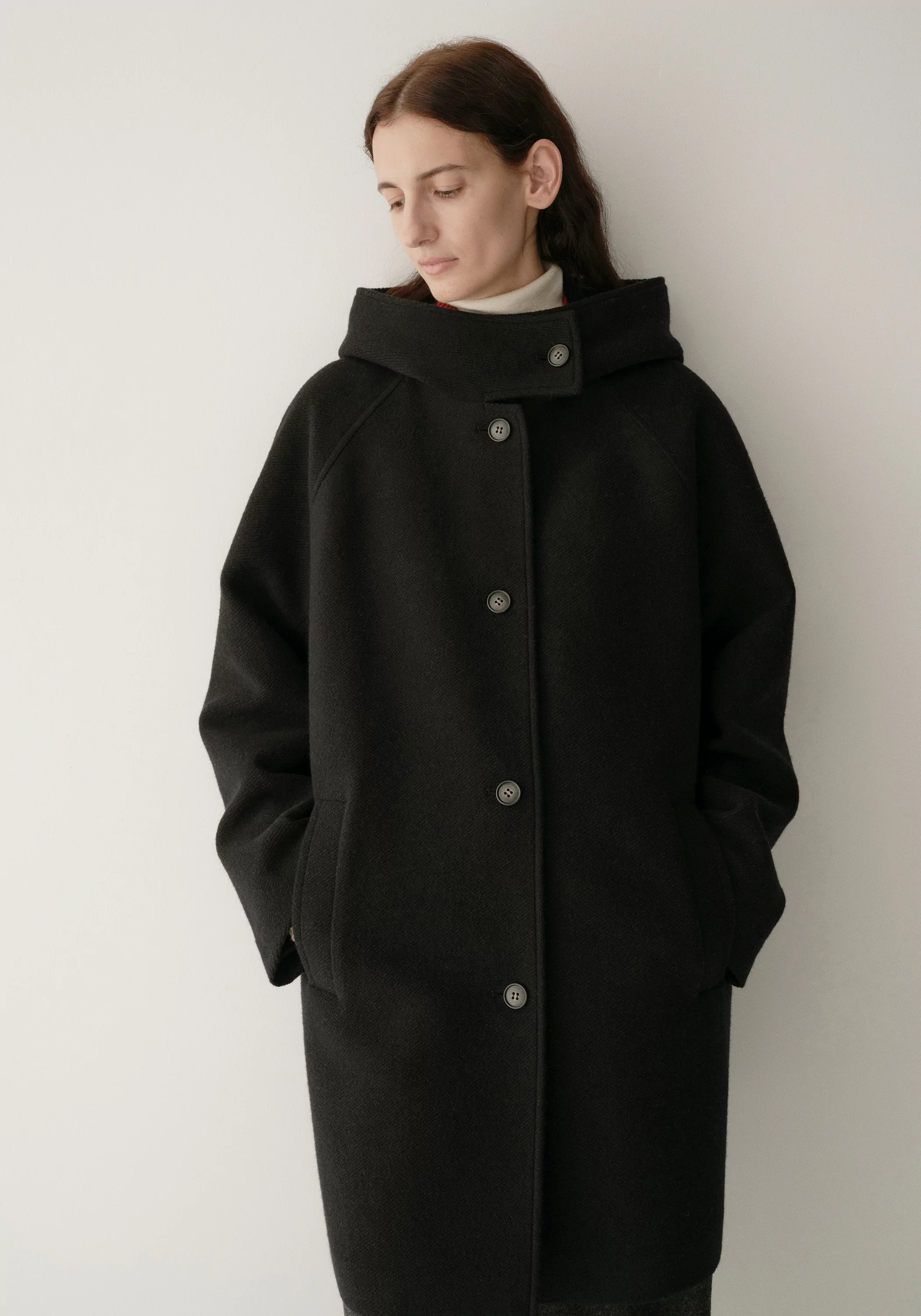 Merino Wool Twill-texture Hooded Coat - Image 6