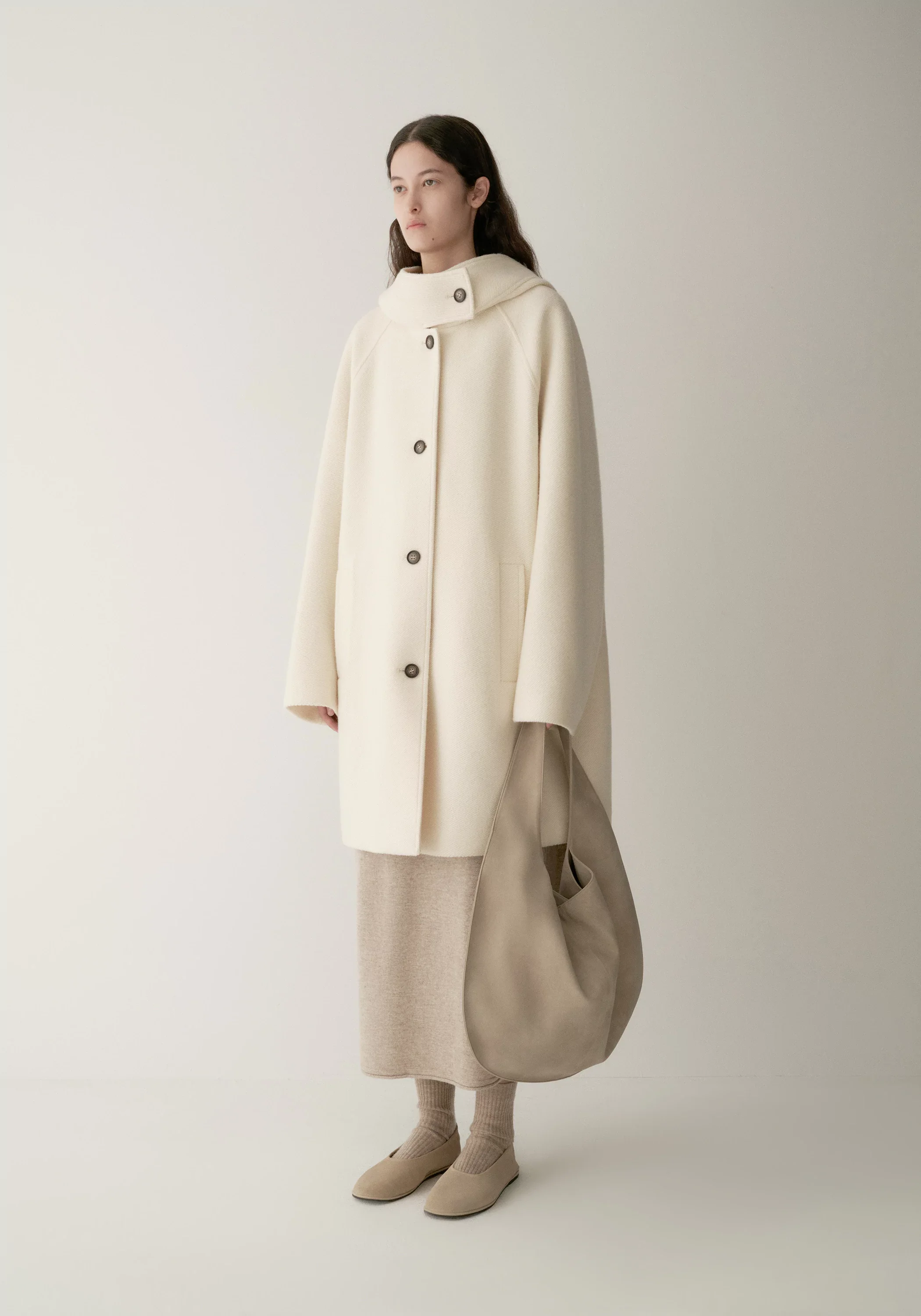 Merino Wool Twill-texture Hooded Coat - Image 9