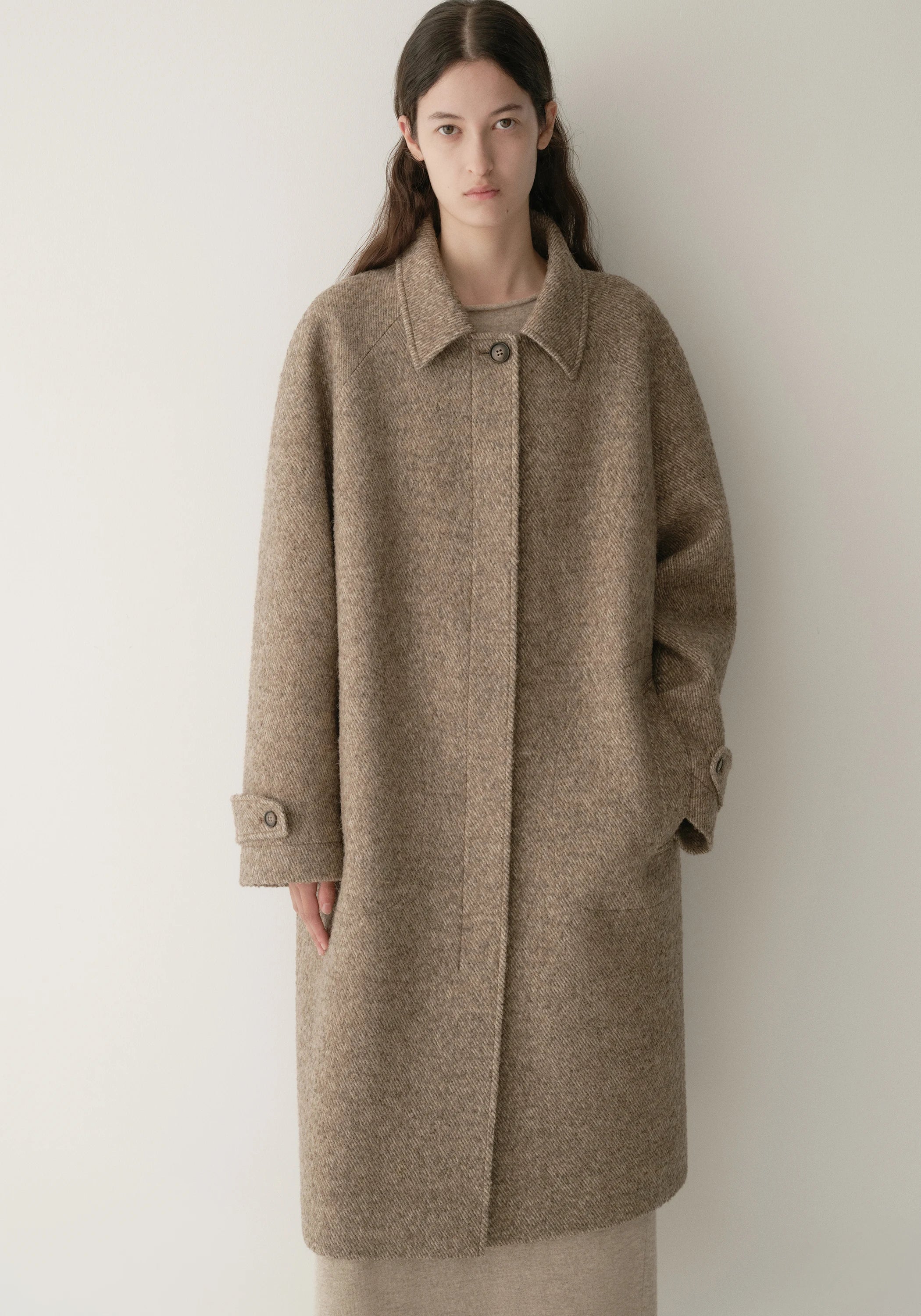 Alpaca Wool Twill Long Coat - Image 11