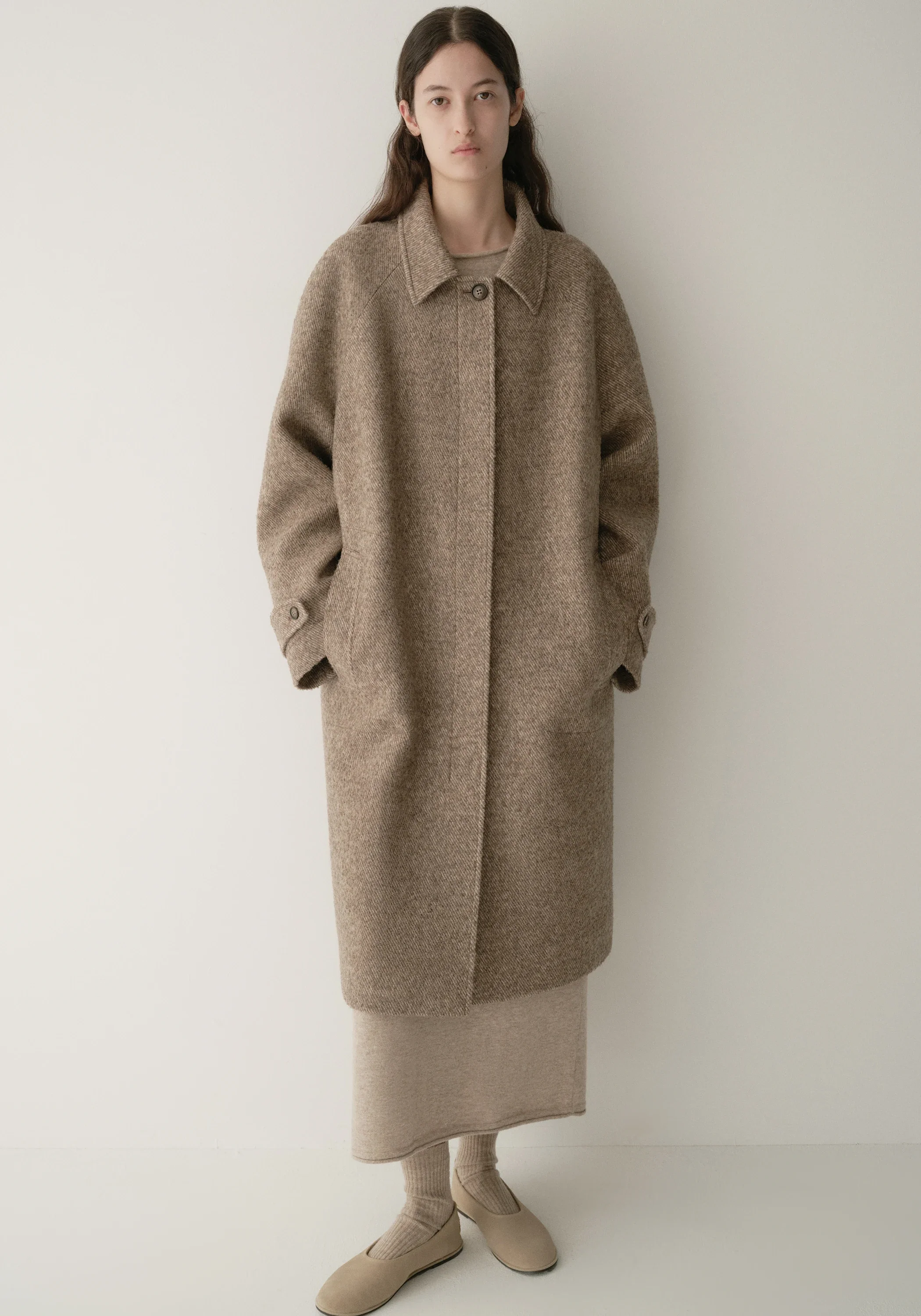 Alpaca Wool Twill Long Coat - Image 8