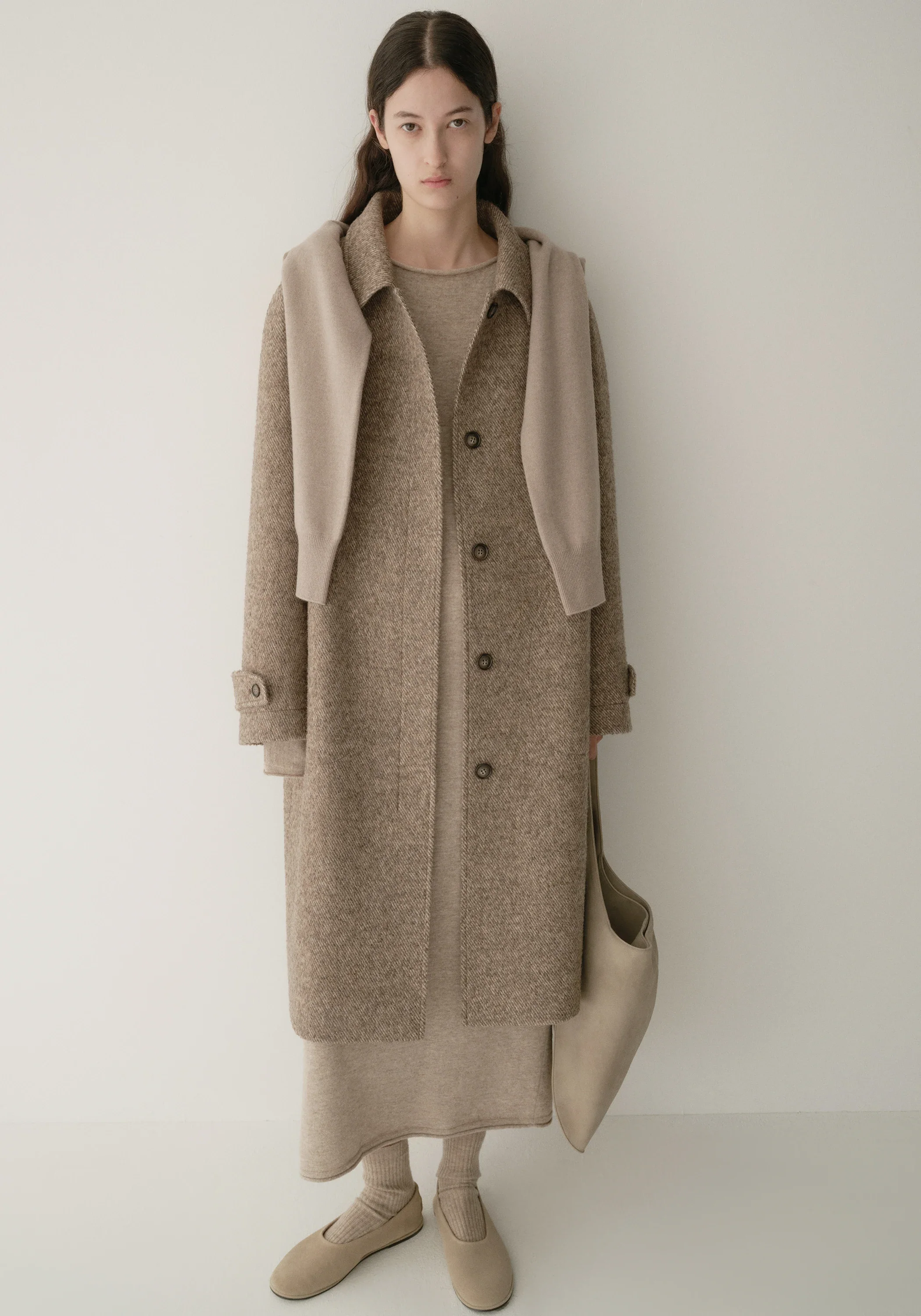 Alpaca Wool Twill Long Coat - Image 9