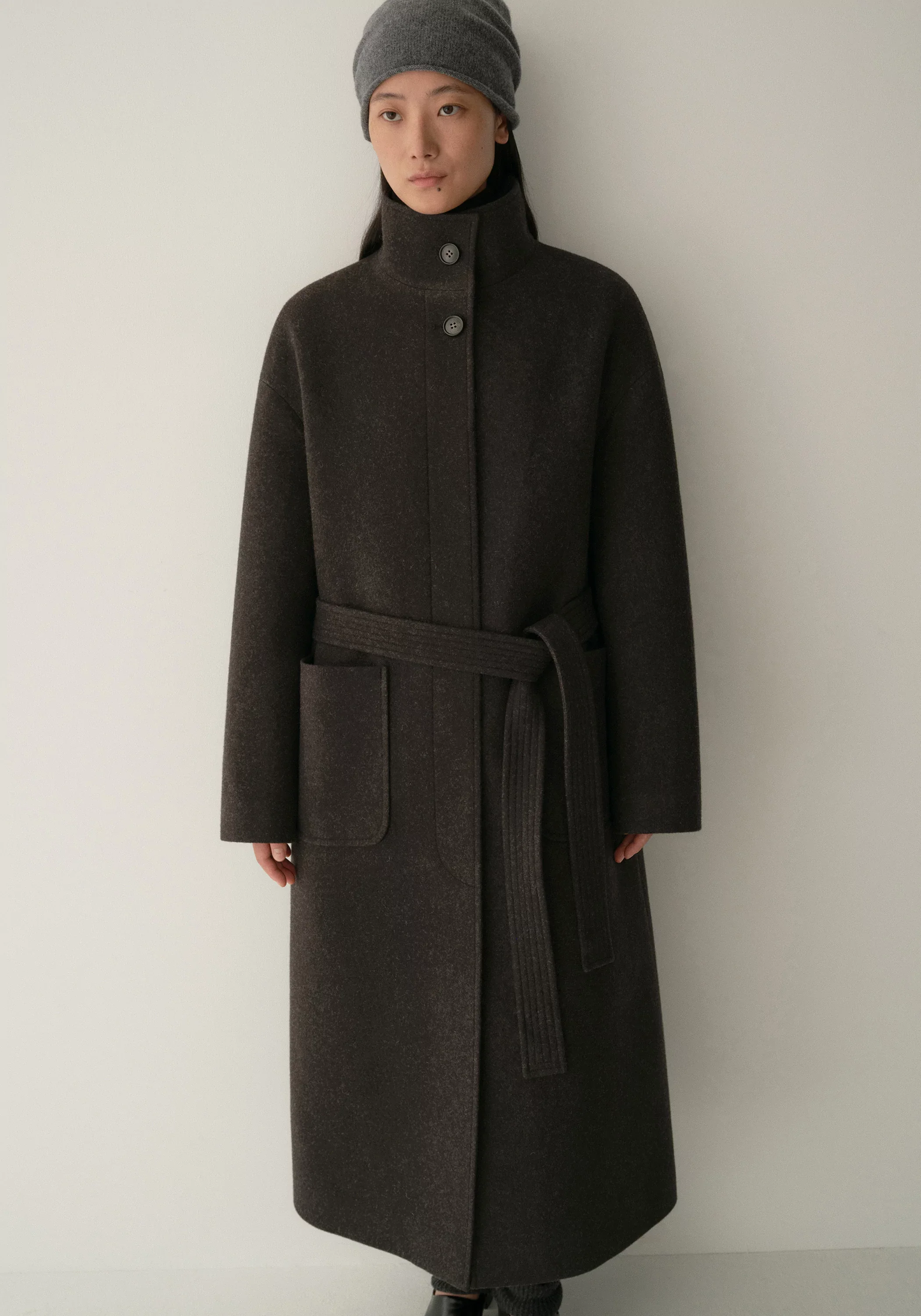 High-twist Wool Stand-collar Coat - Image 17