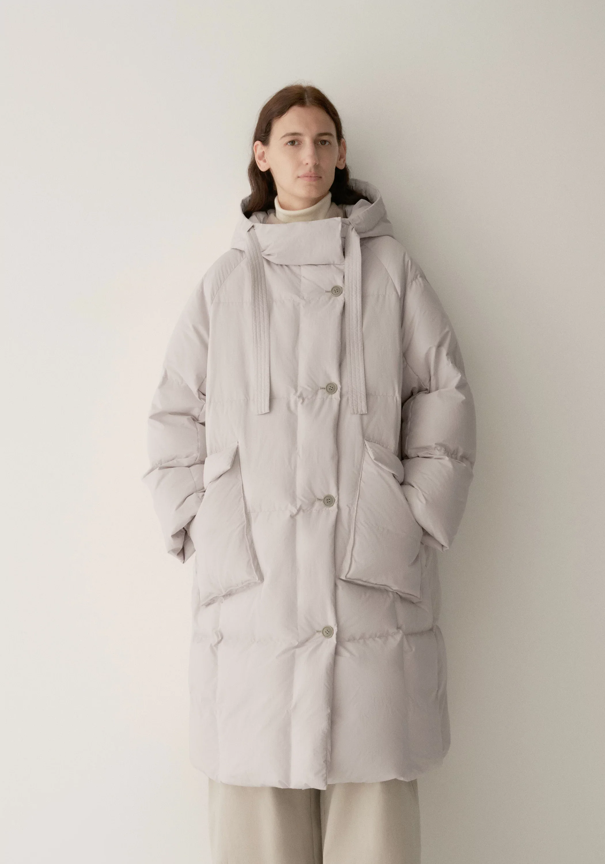 Drawstring Hooded Long Down Jacket