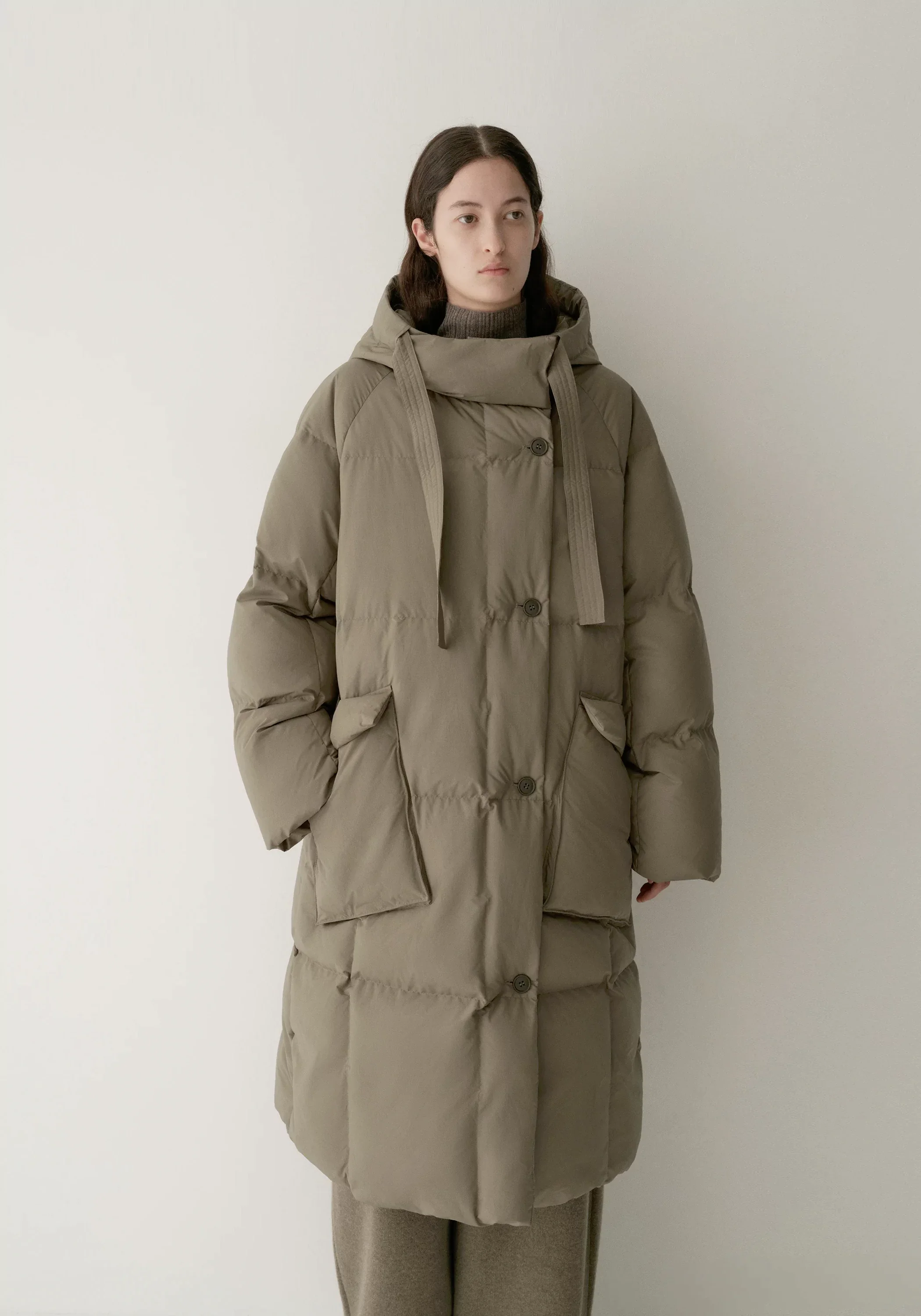 Drawstring Hooded Long Down Jacket - Image 3
