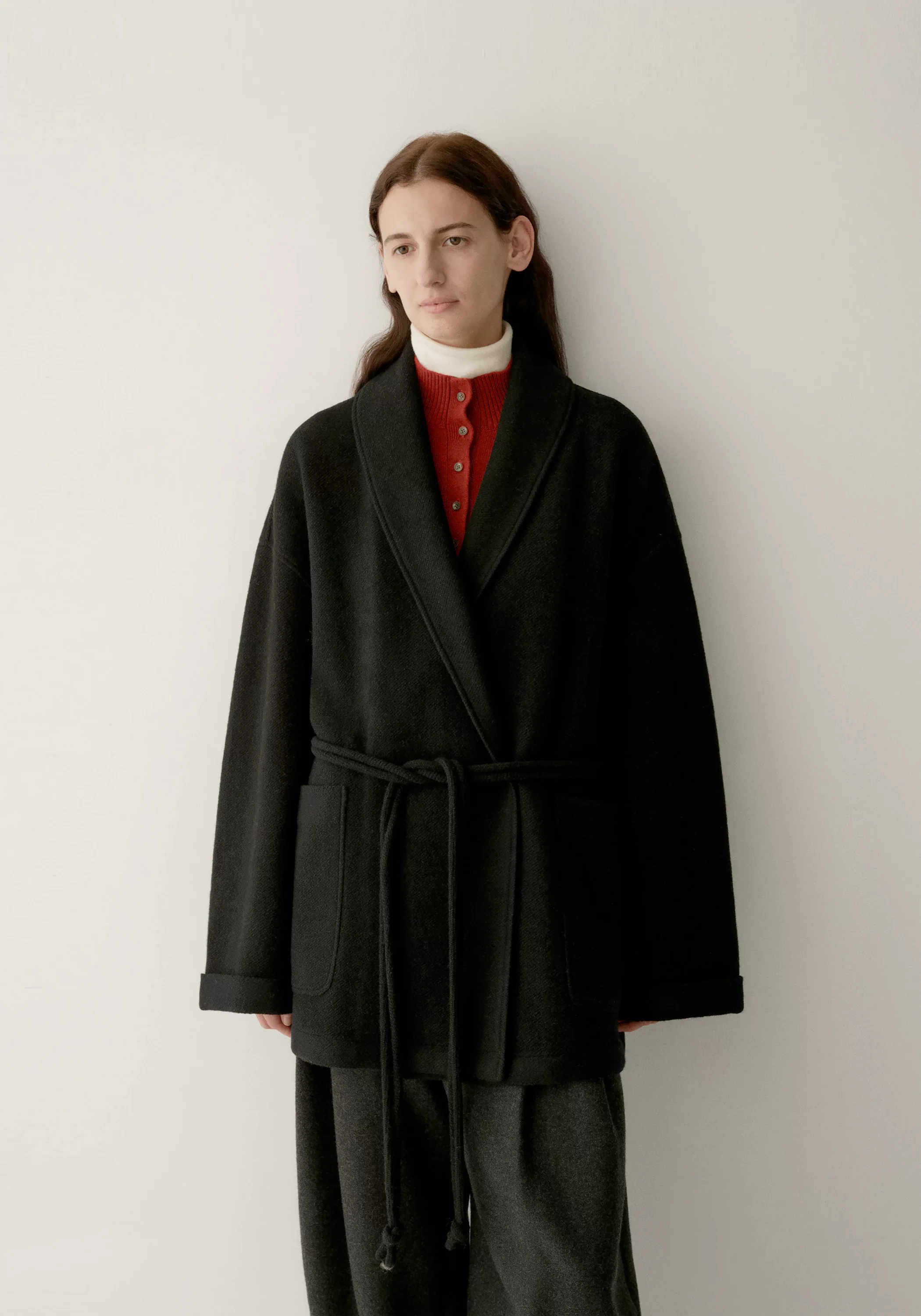 Merino Wool Twill-texture Cord-tie Coat