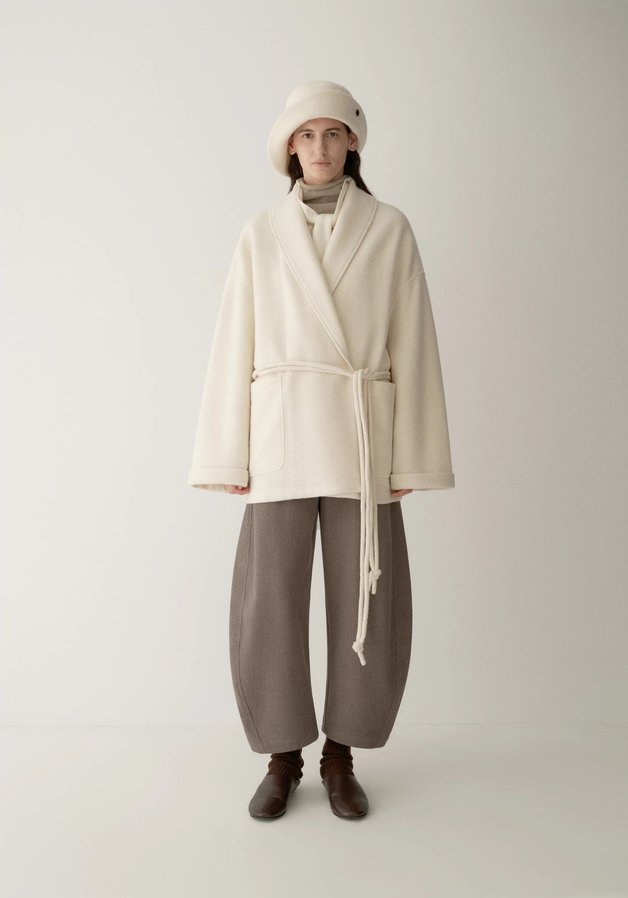 Merino Wool Twill-texture Cord-tie Coat - Image 10
