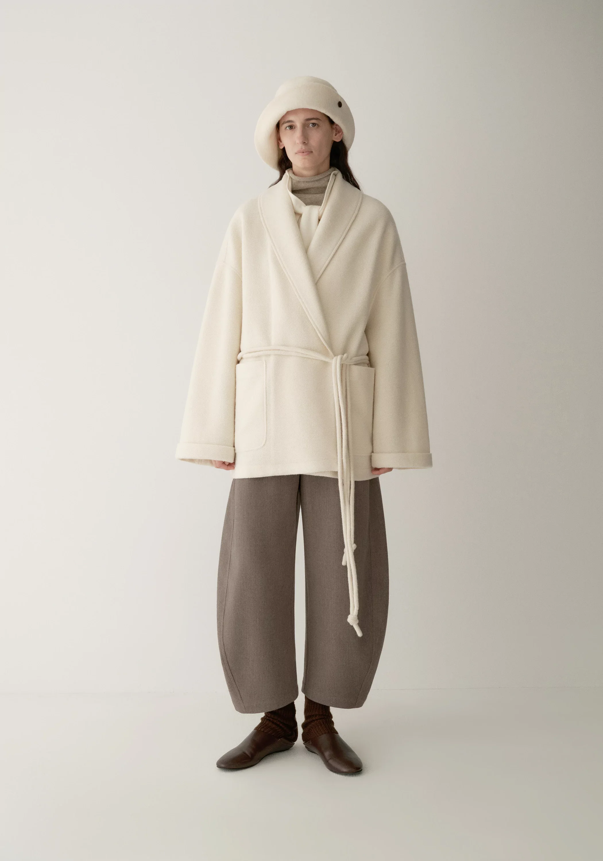 Merino Wool Twill-texture Cord-tie Coat - Image 11
