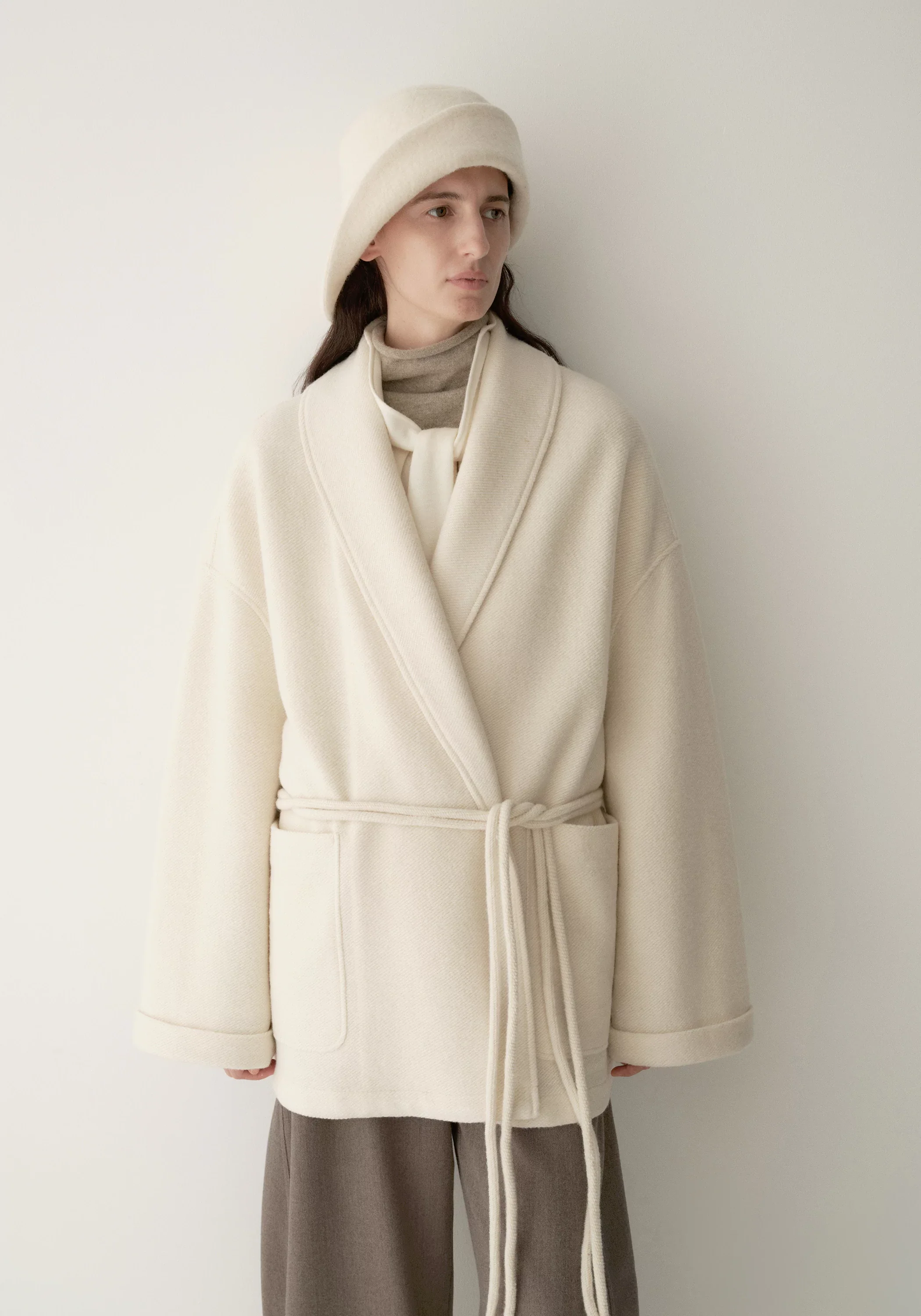 Merino Wool Twill-texture Cord-tie Coat - Image 13