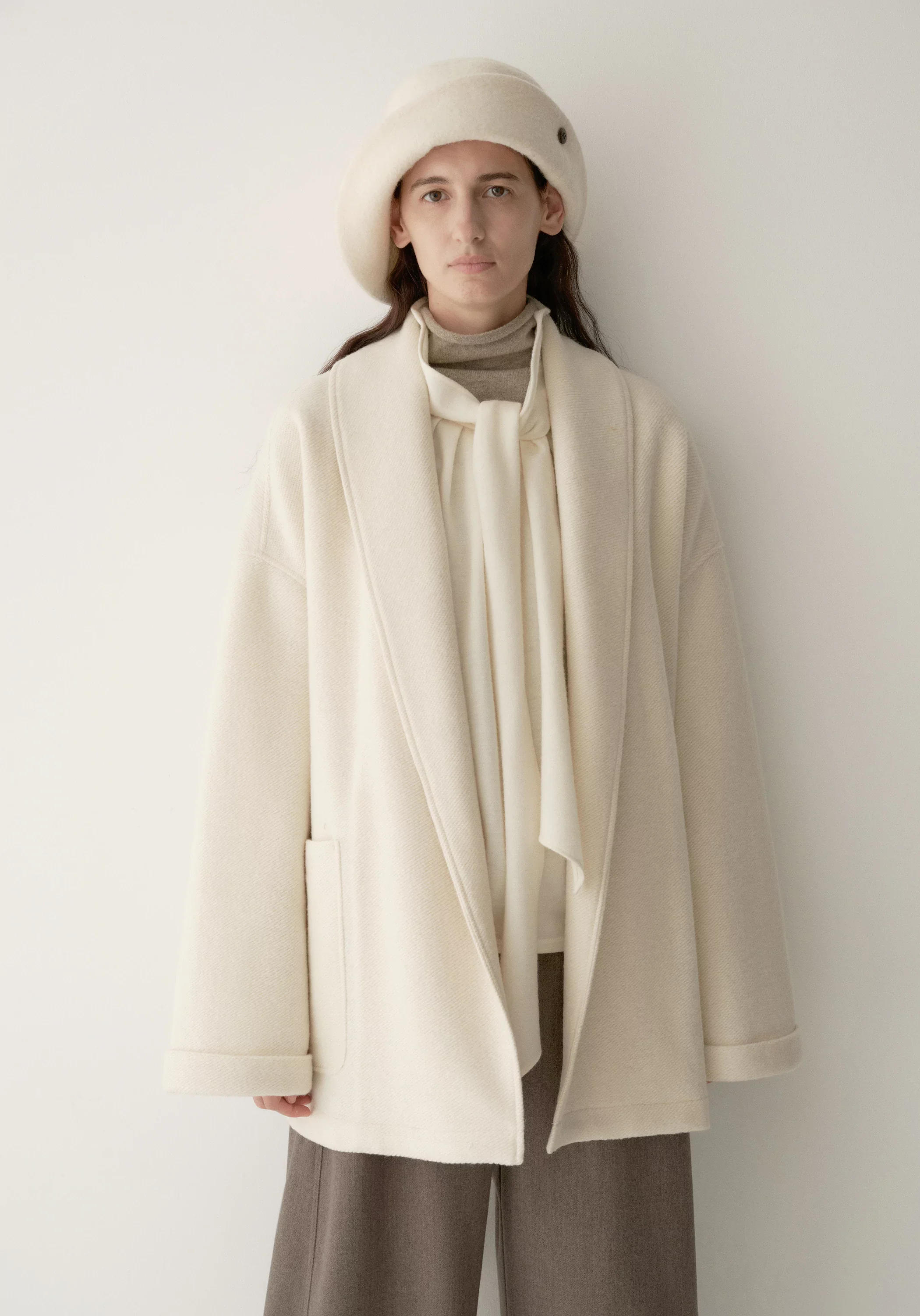 Merino Wool Twill-texture Cord-tie Coat - Image 14