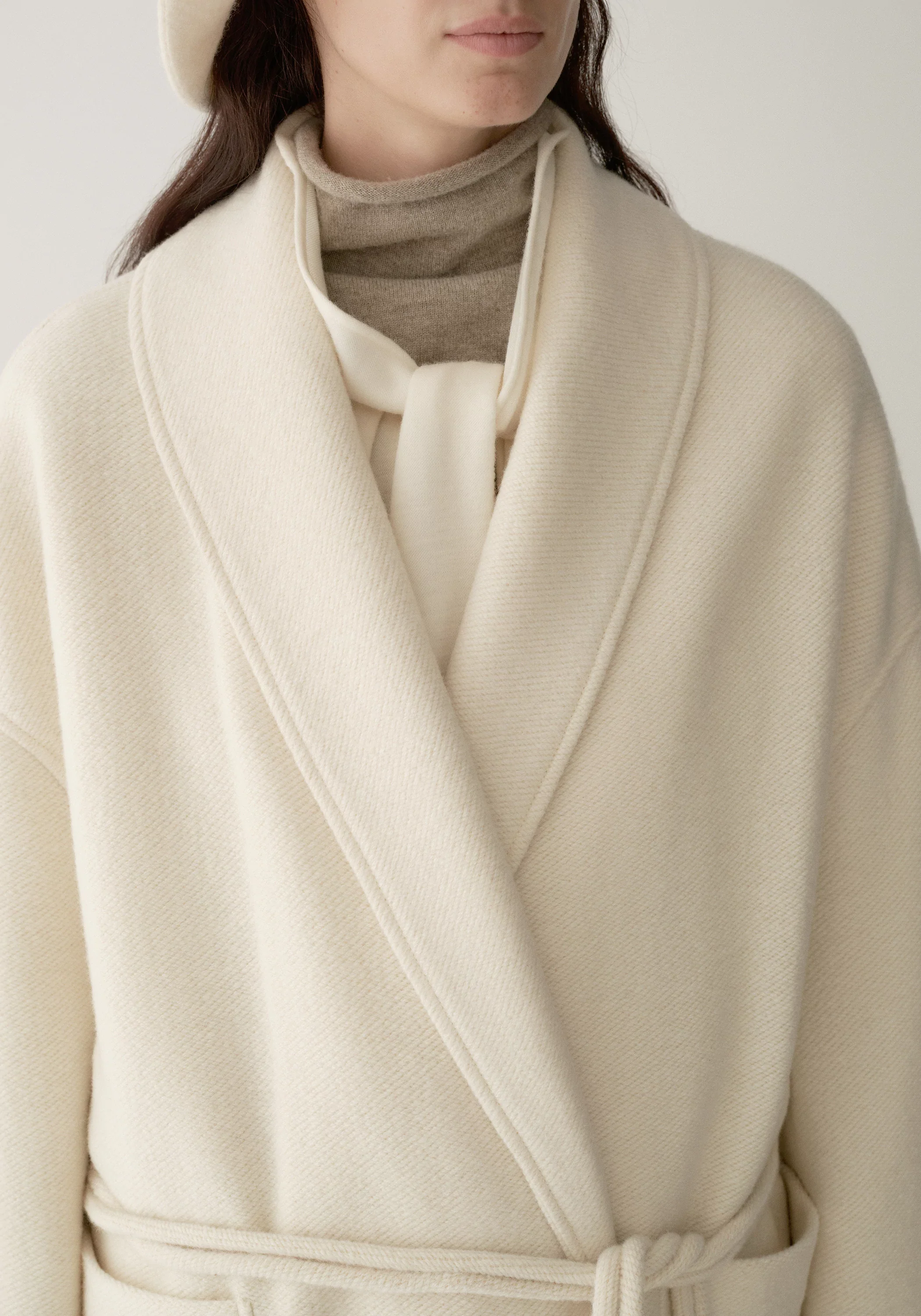 Merino Wool Twill-texture Cord-tie Coat - Image 15