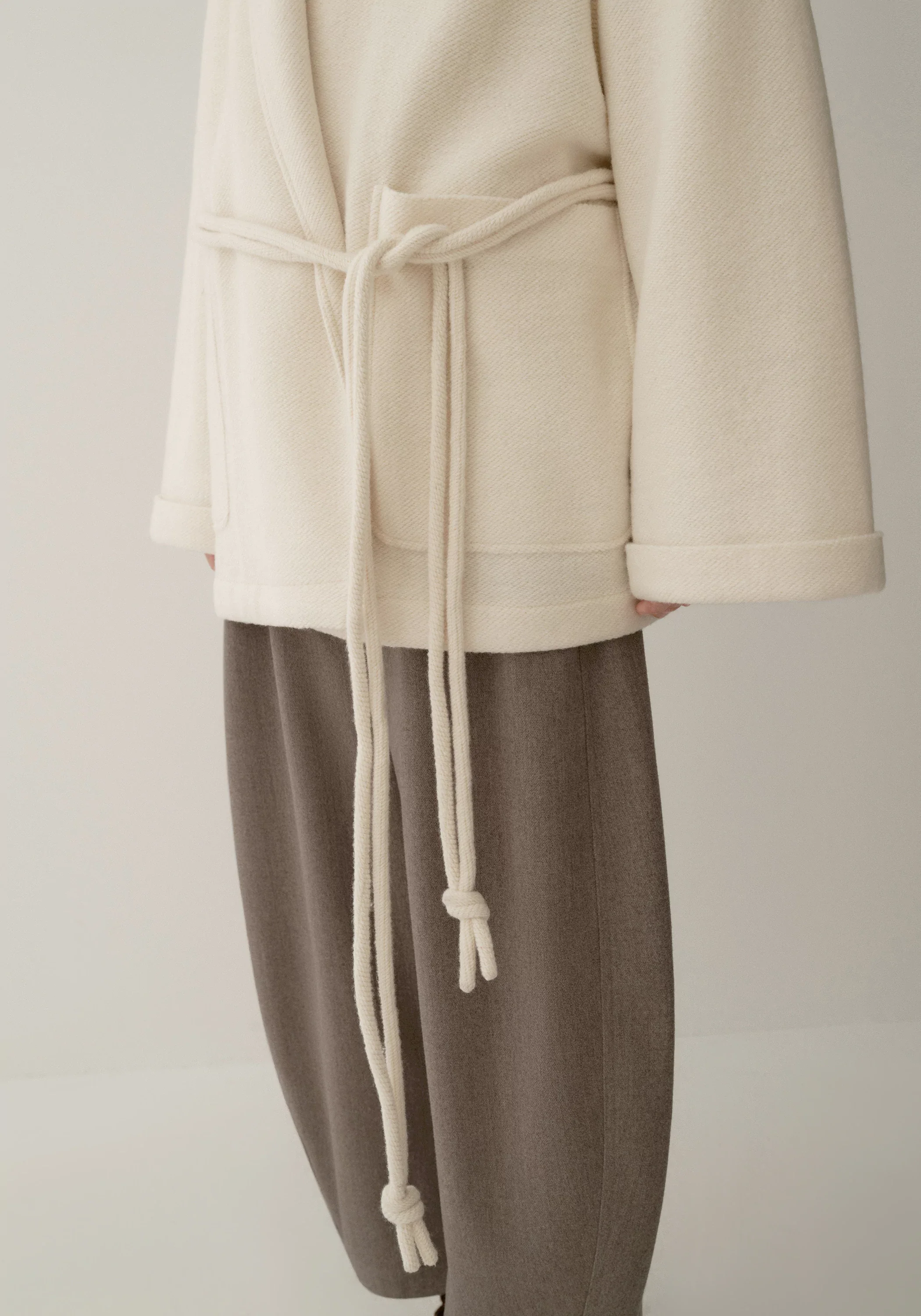 Merino Wool Twill-texture Cord-tie Coat - Image 16