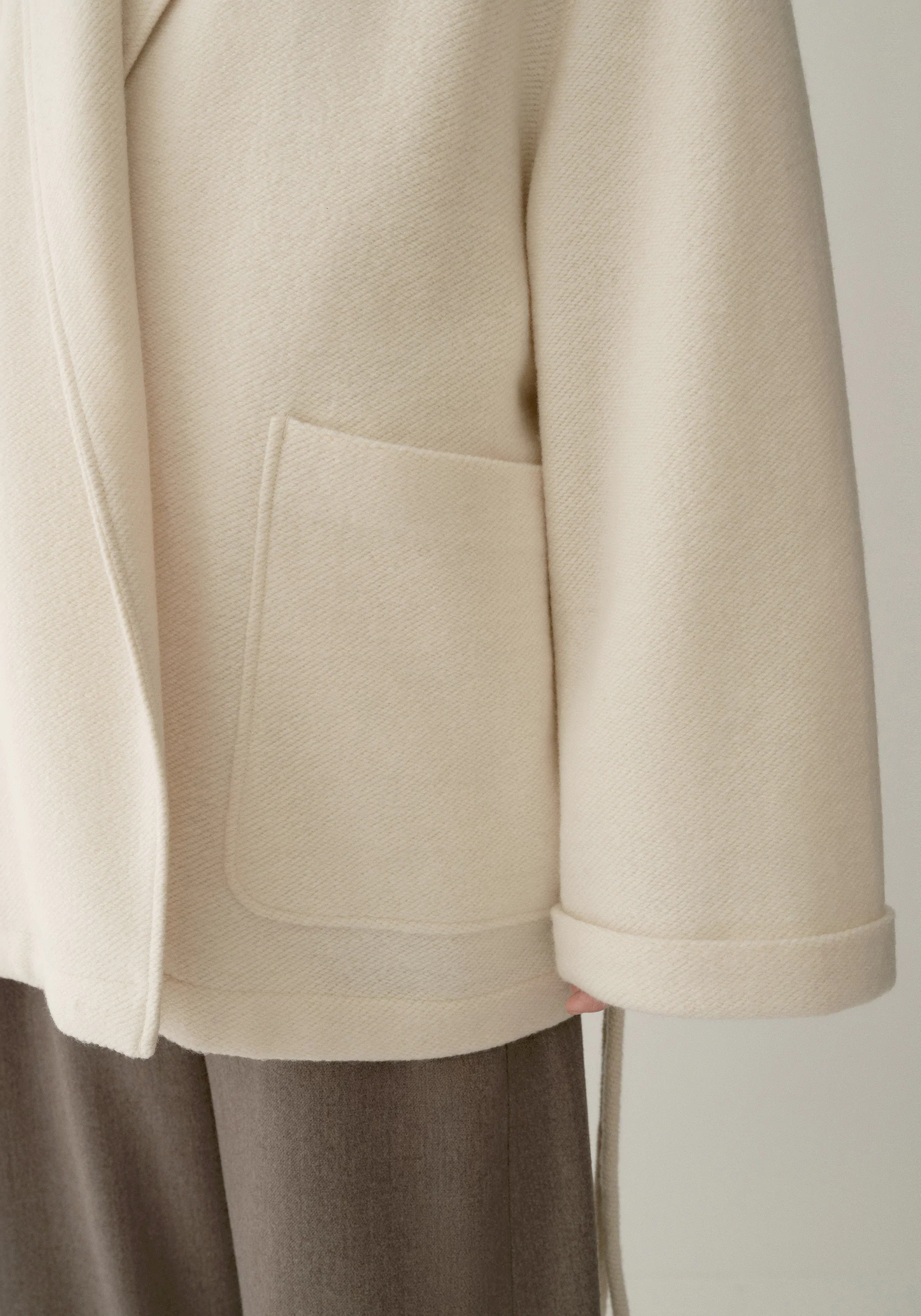 Merino Wool Twill-texture Cord-tie Coat - Image 17
