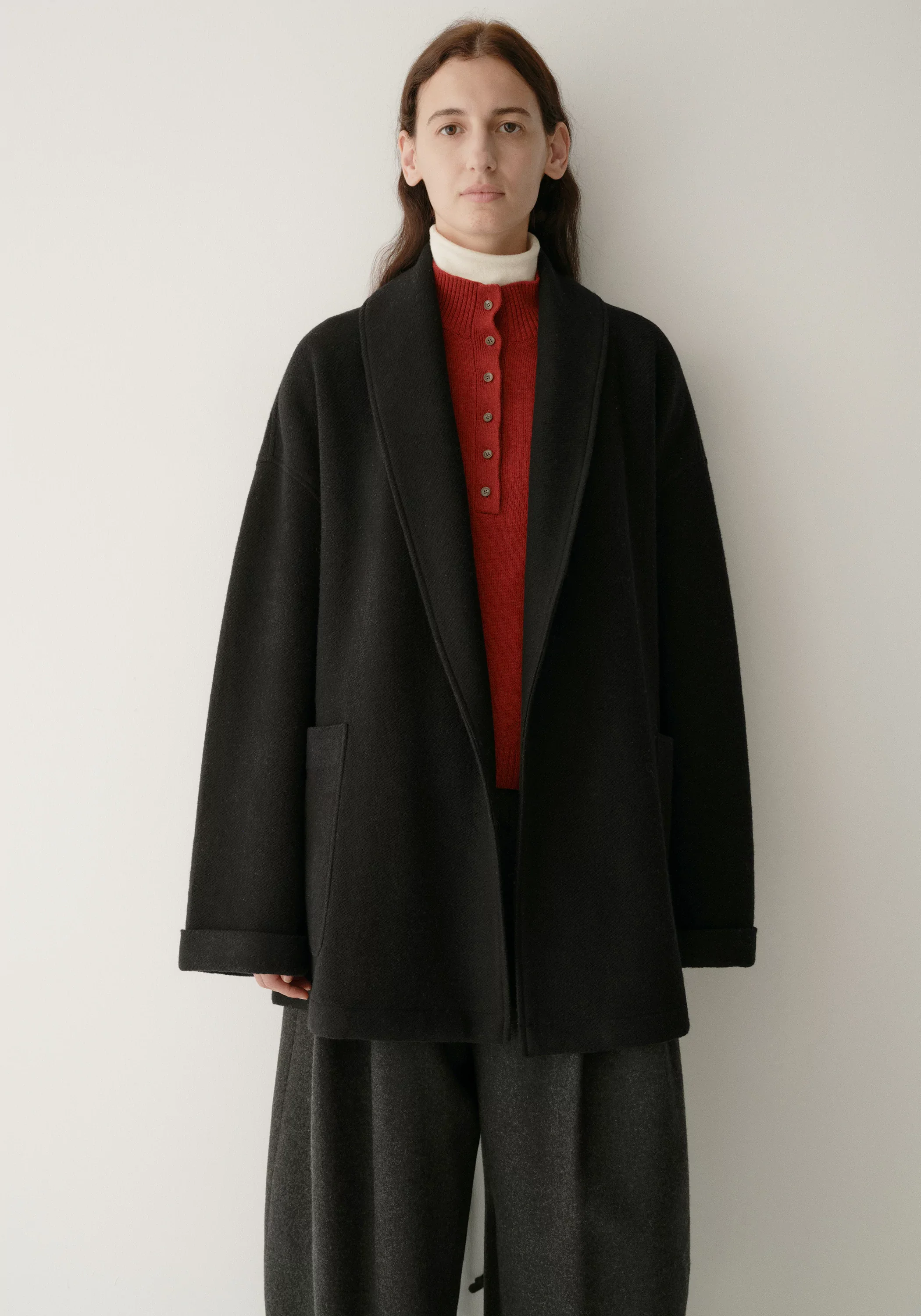 Merino Wool Twill-texture Cord-tie Coat - Image 8