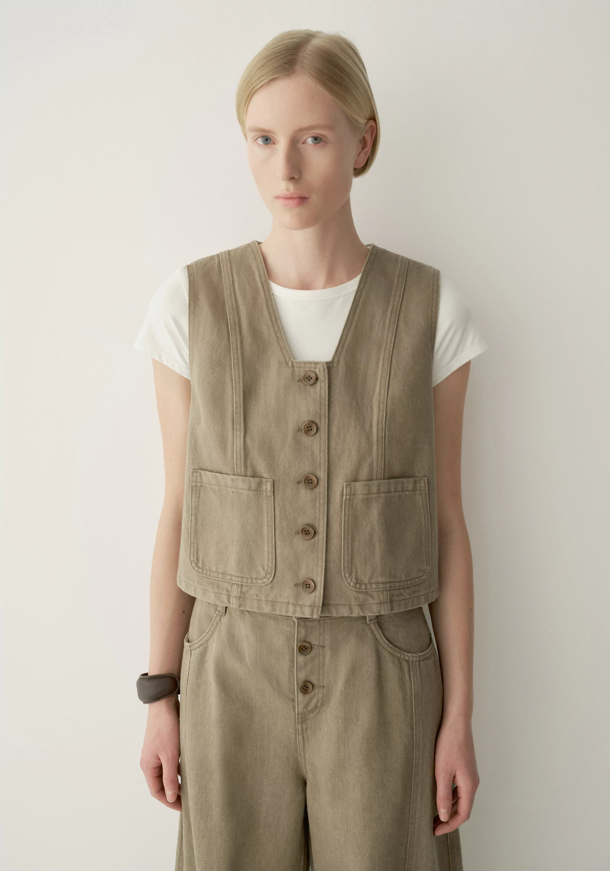 Architectural-neck Denim Vest