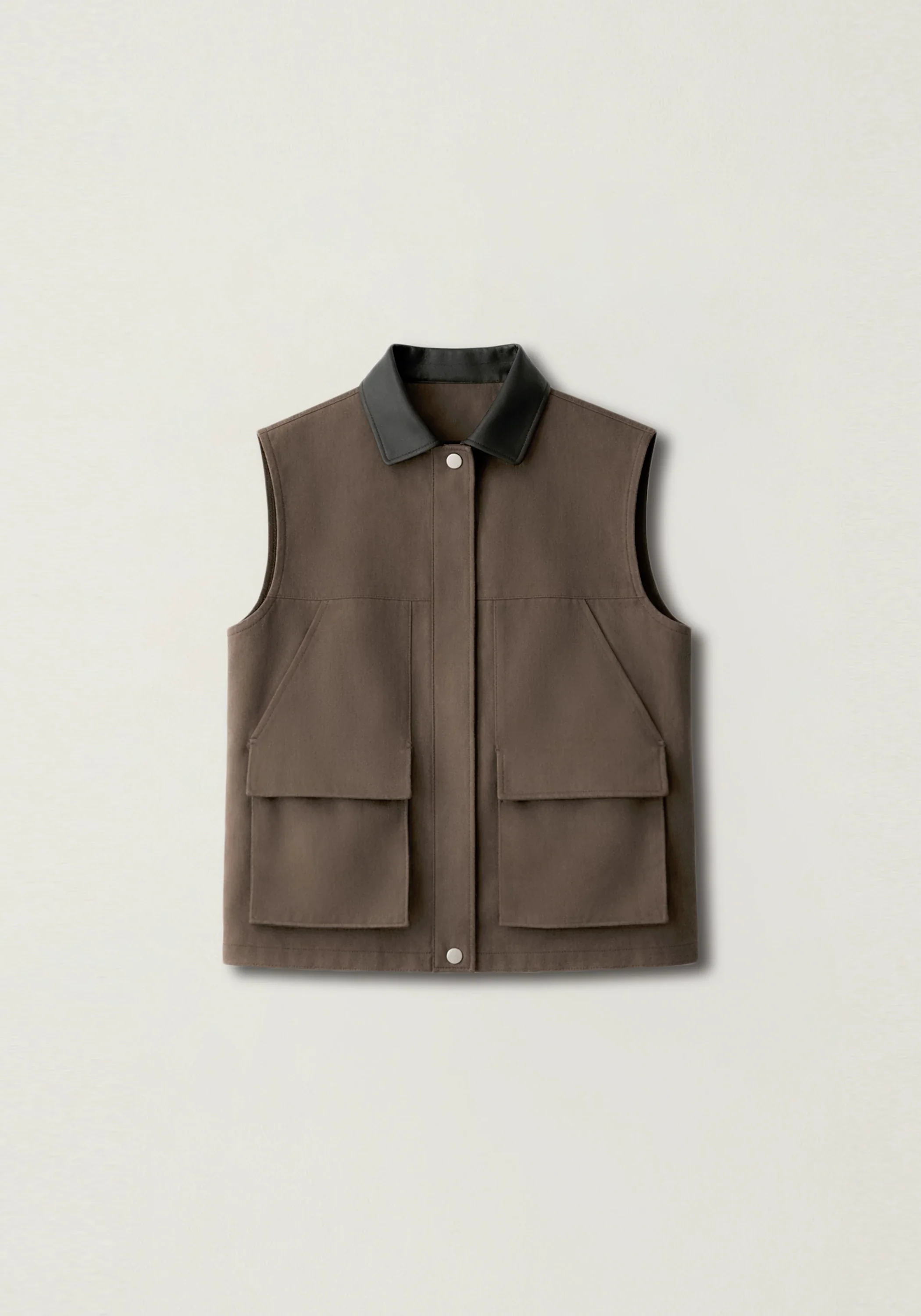 Contrast-collar Coated Vest - Image 2
