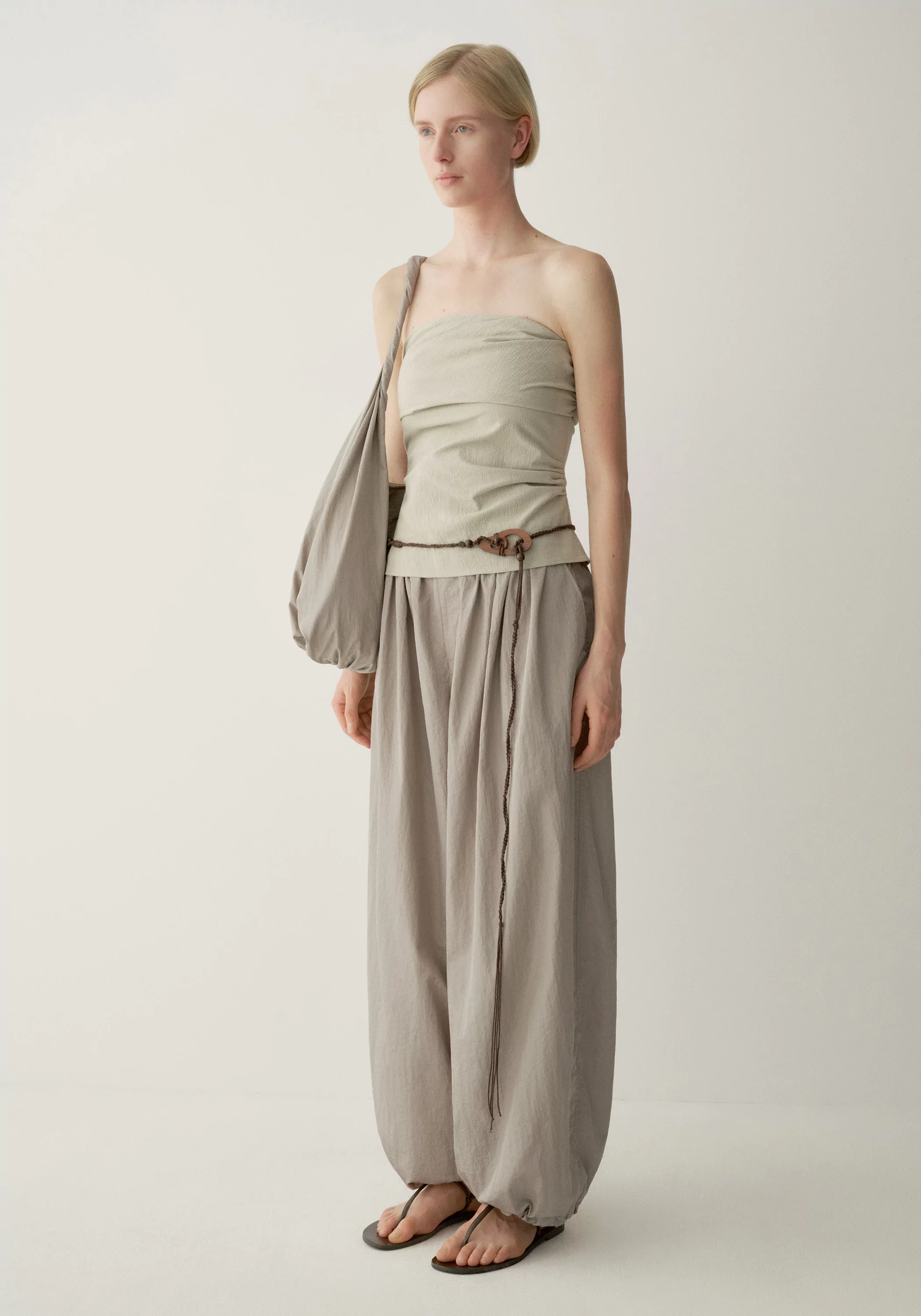 Drawstring Balloon Curved Pants - Image 3