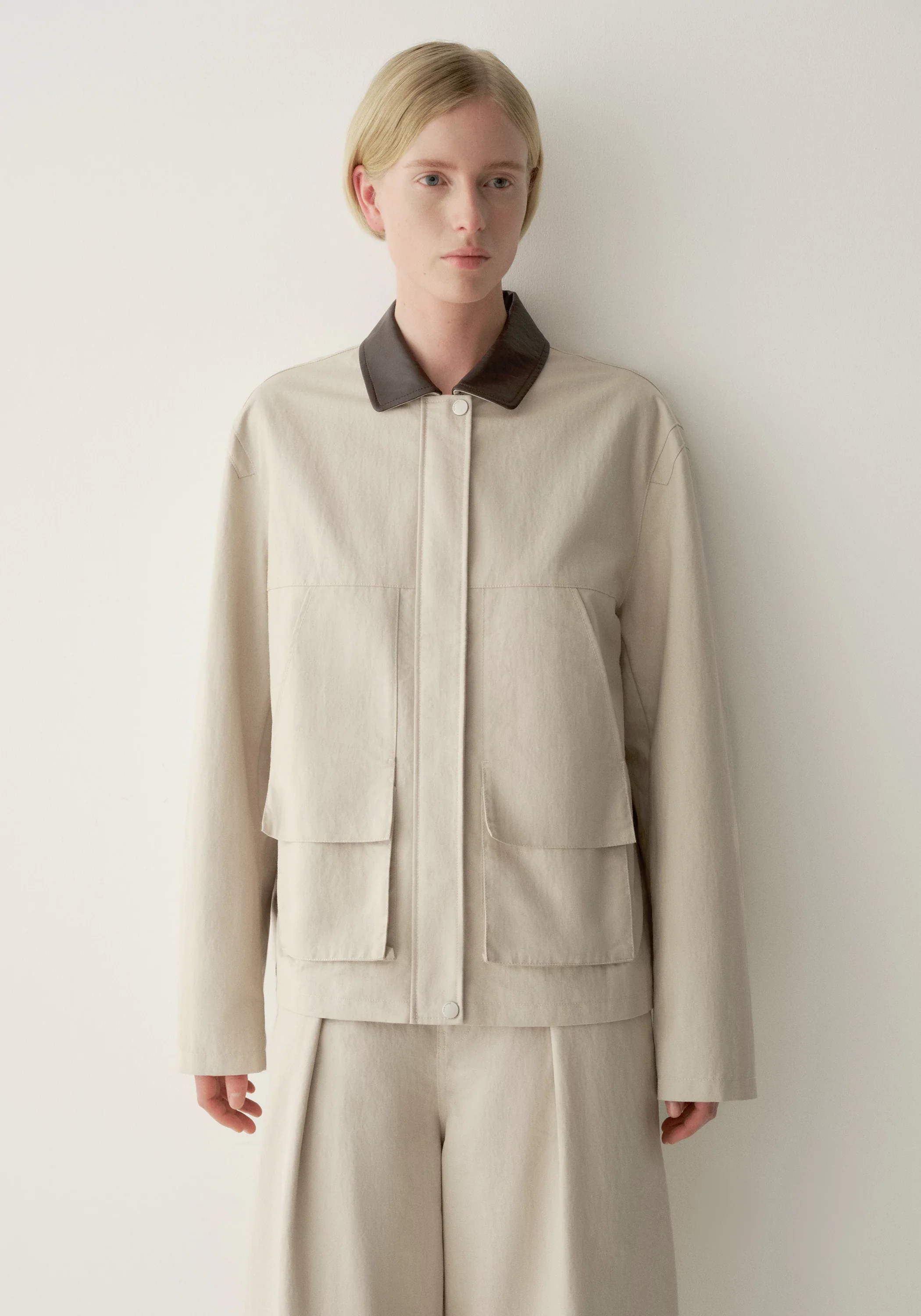 Contrast-collar Coated Jacket - Image 3