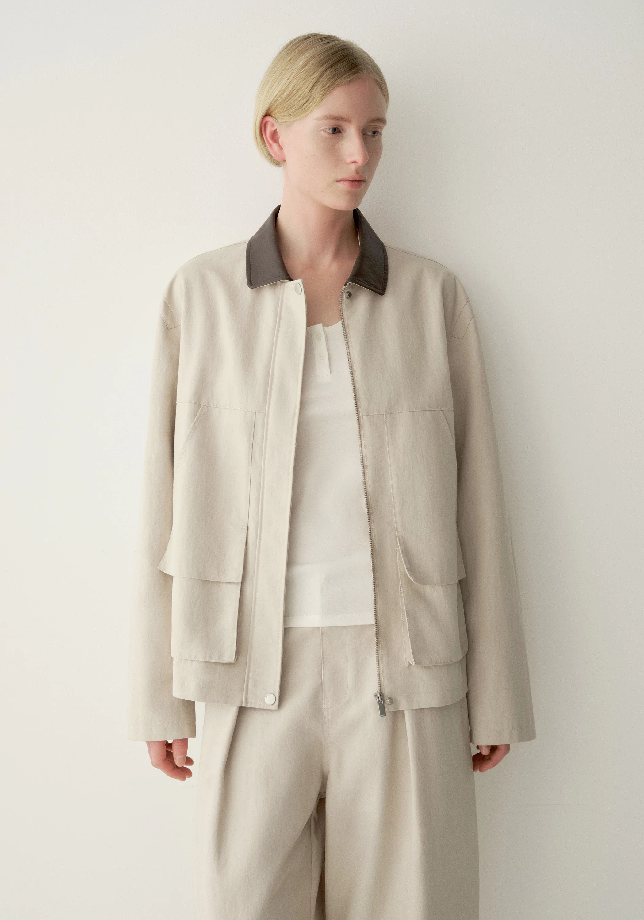 Contrast-collar Coated Jacket - Image 9