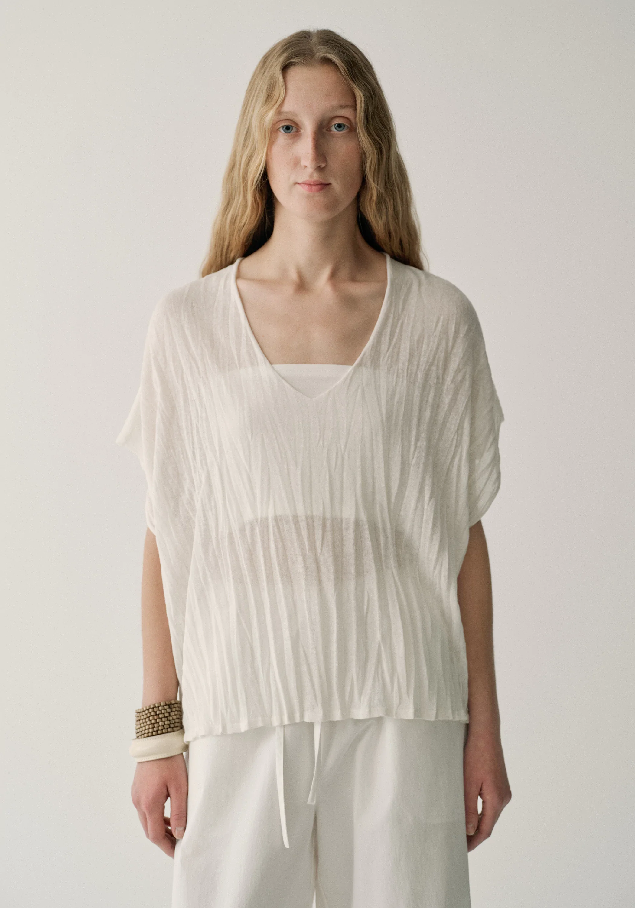 Pleated Semi-sheer Pullover