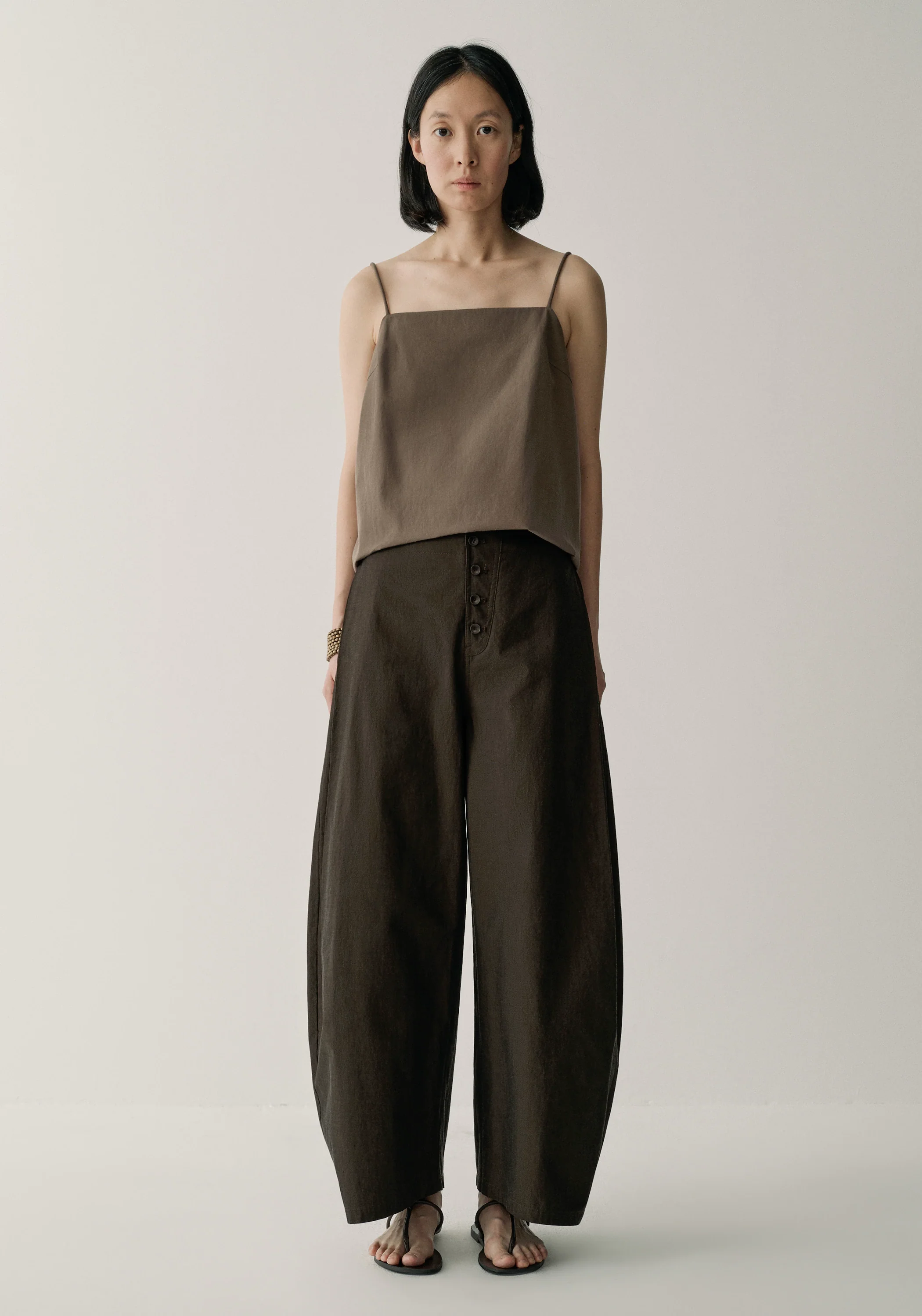 Side-pleats Cotton Pants