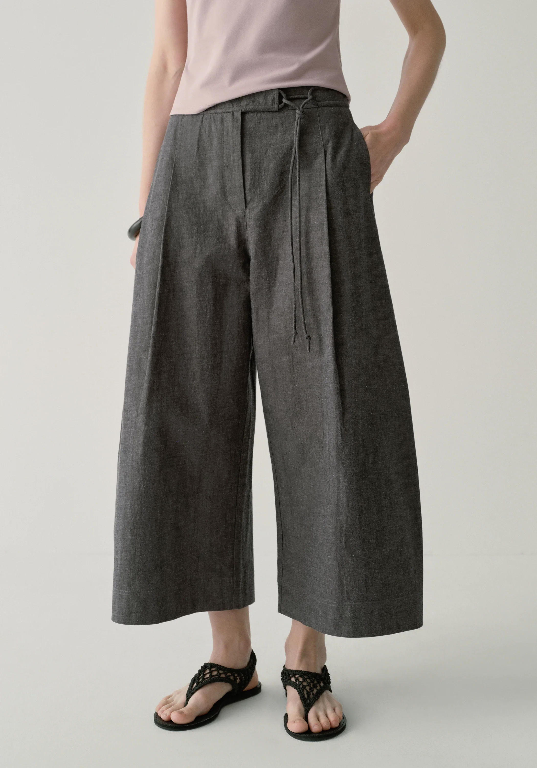 Cotton-linen Belted Pants - Image 11