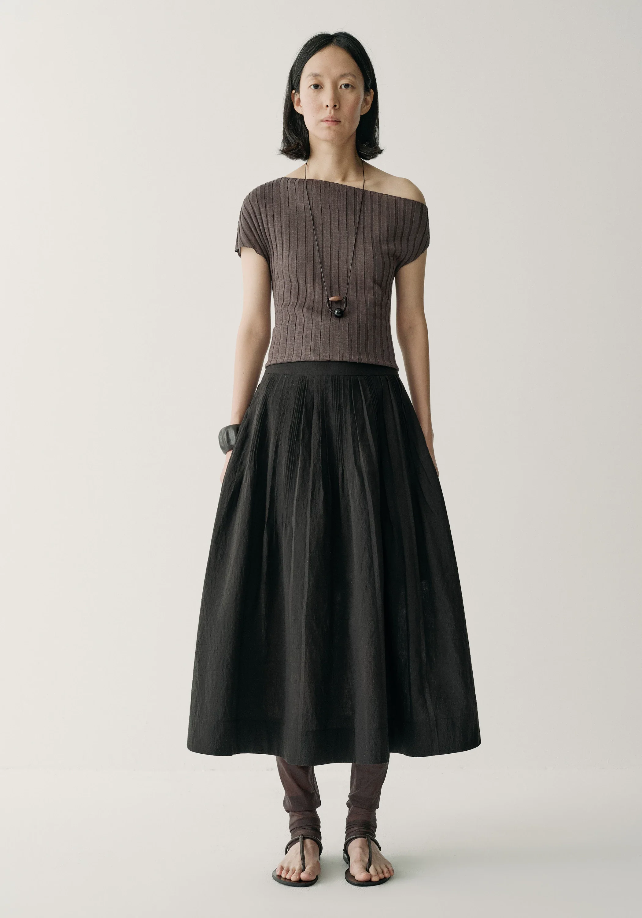 Tuck-pleated A-line Skirt