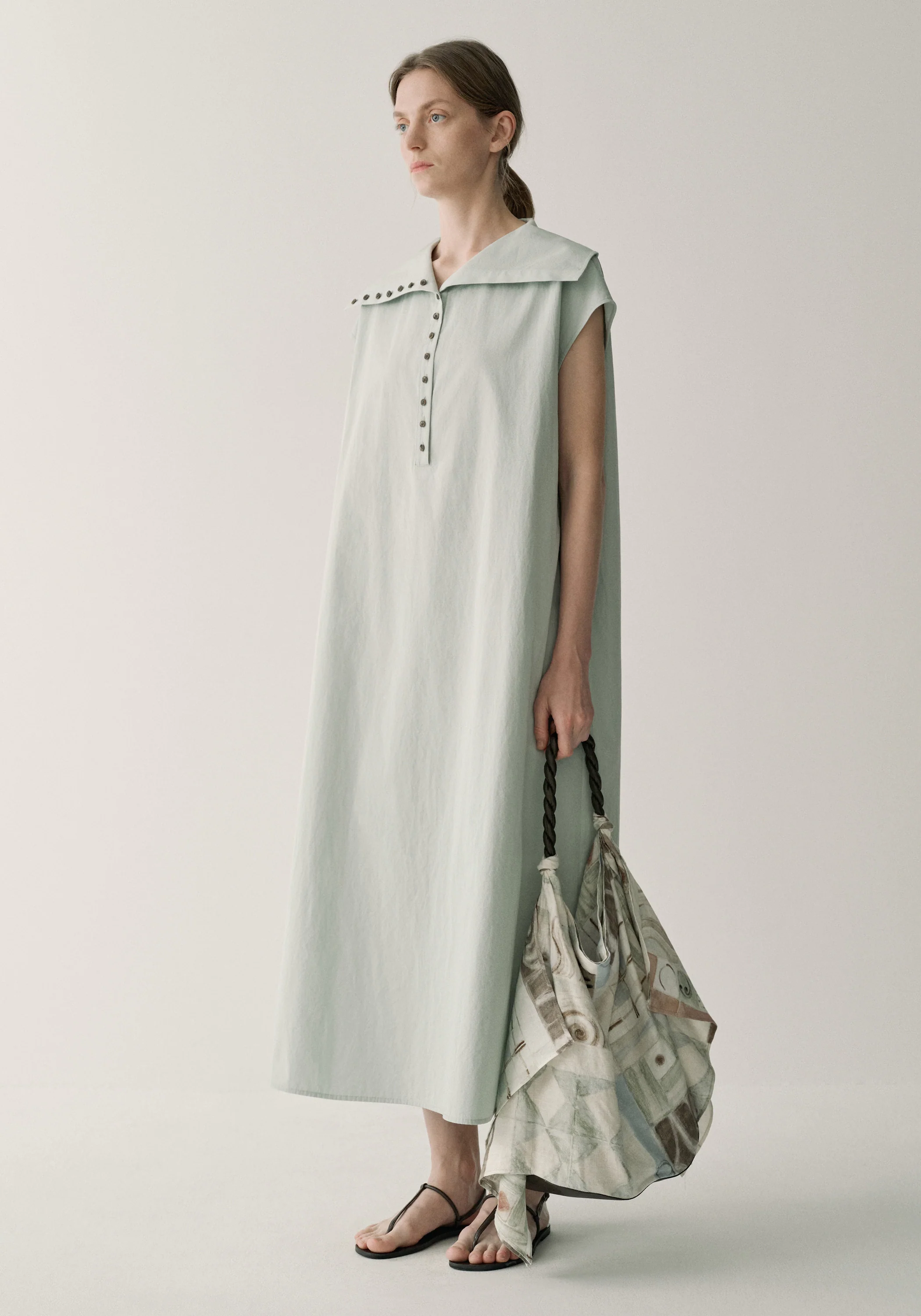 Wide-collar Buttoned Dress - Image 11