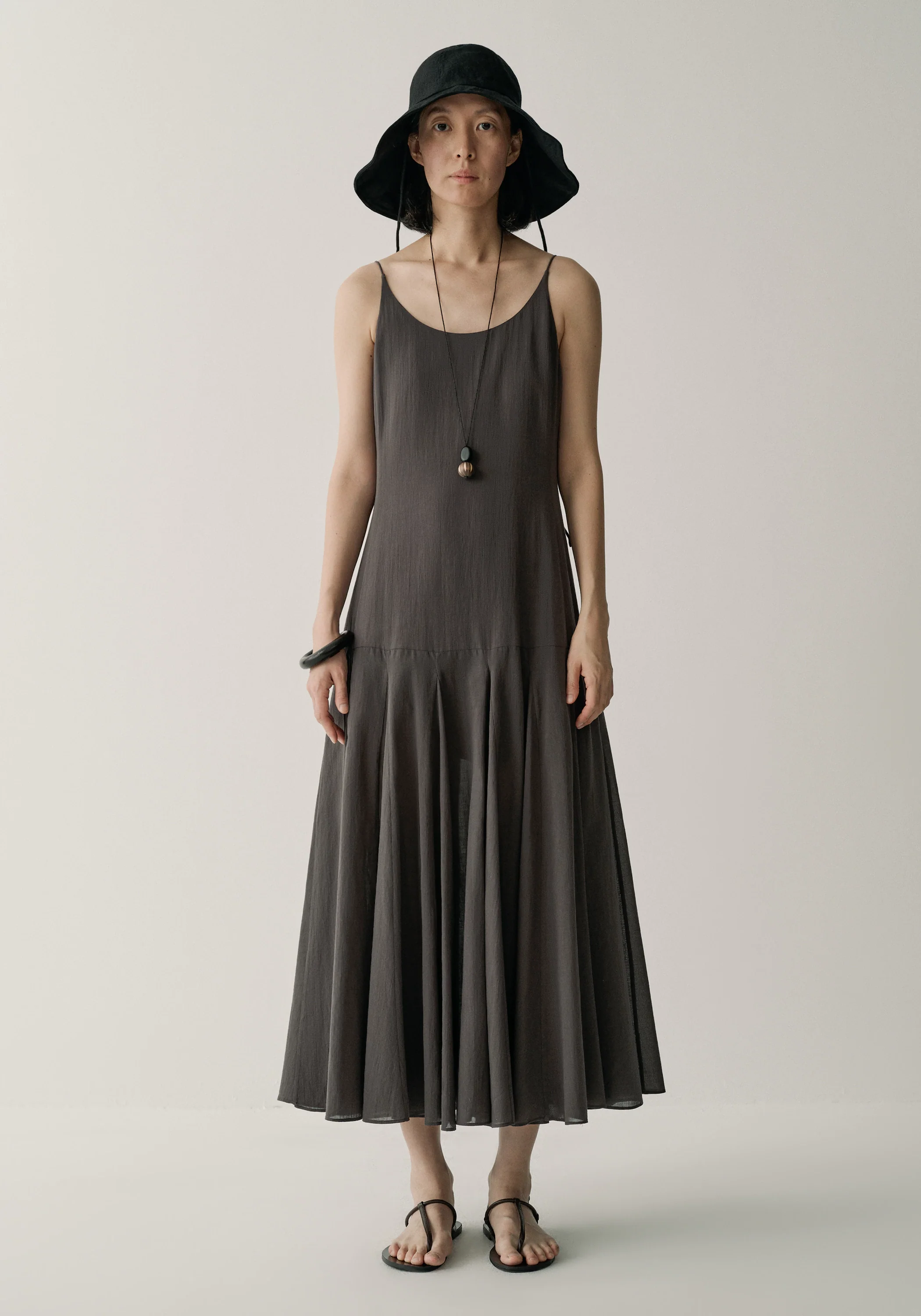 Pleated Cotton Slip Dress