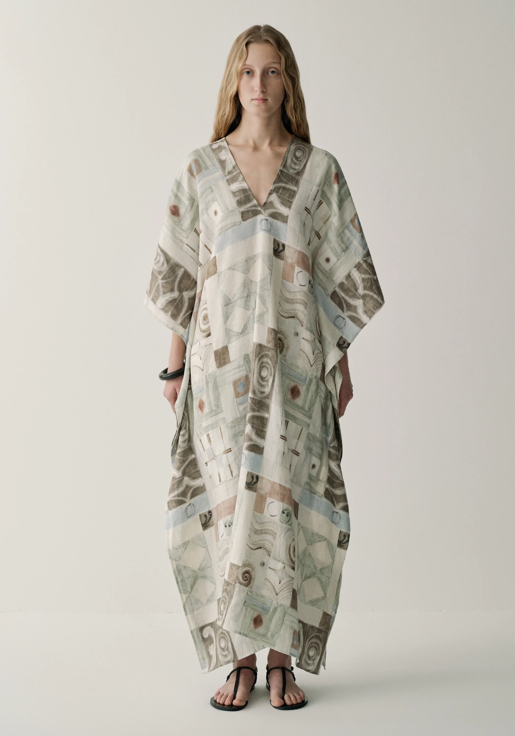 Patterned Linen Draped Dress