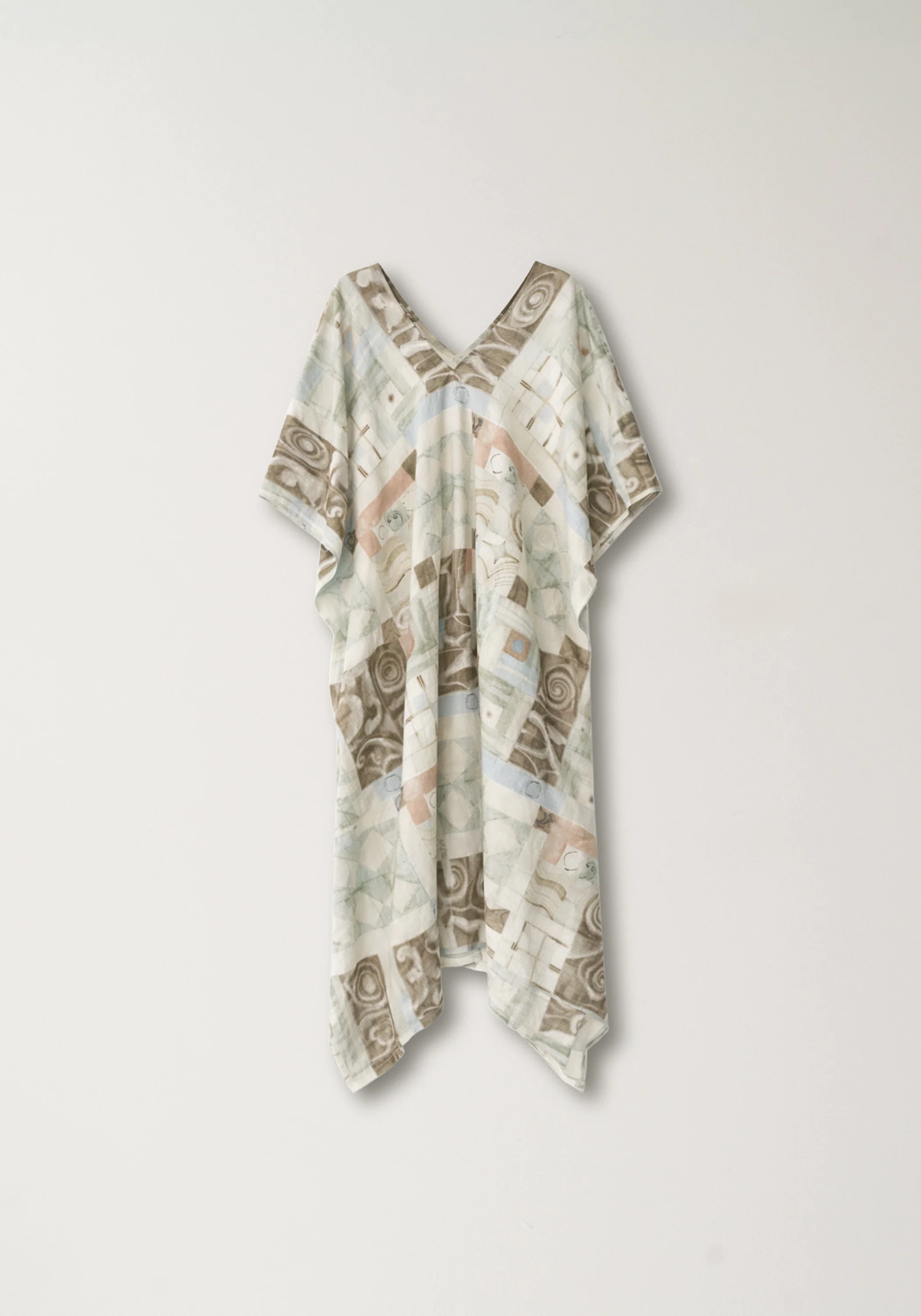 Patterned Linen Draped Dress - Image 2