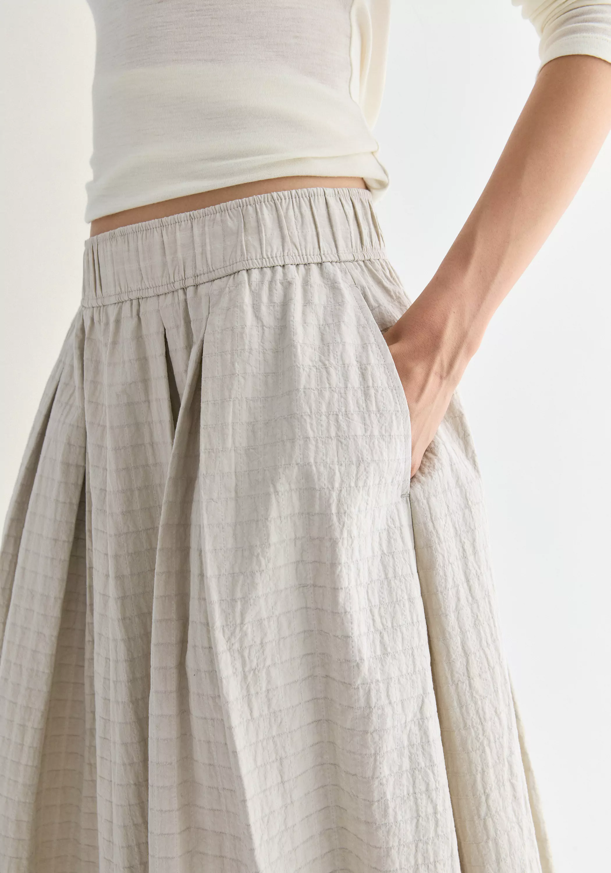 Gathered A-line Check Skirt - Image 10