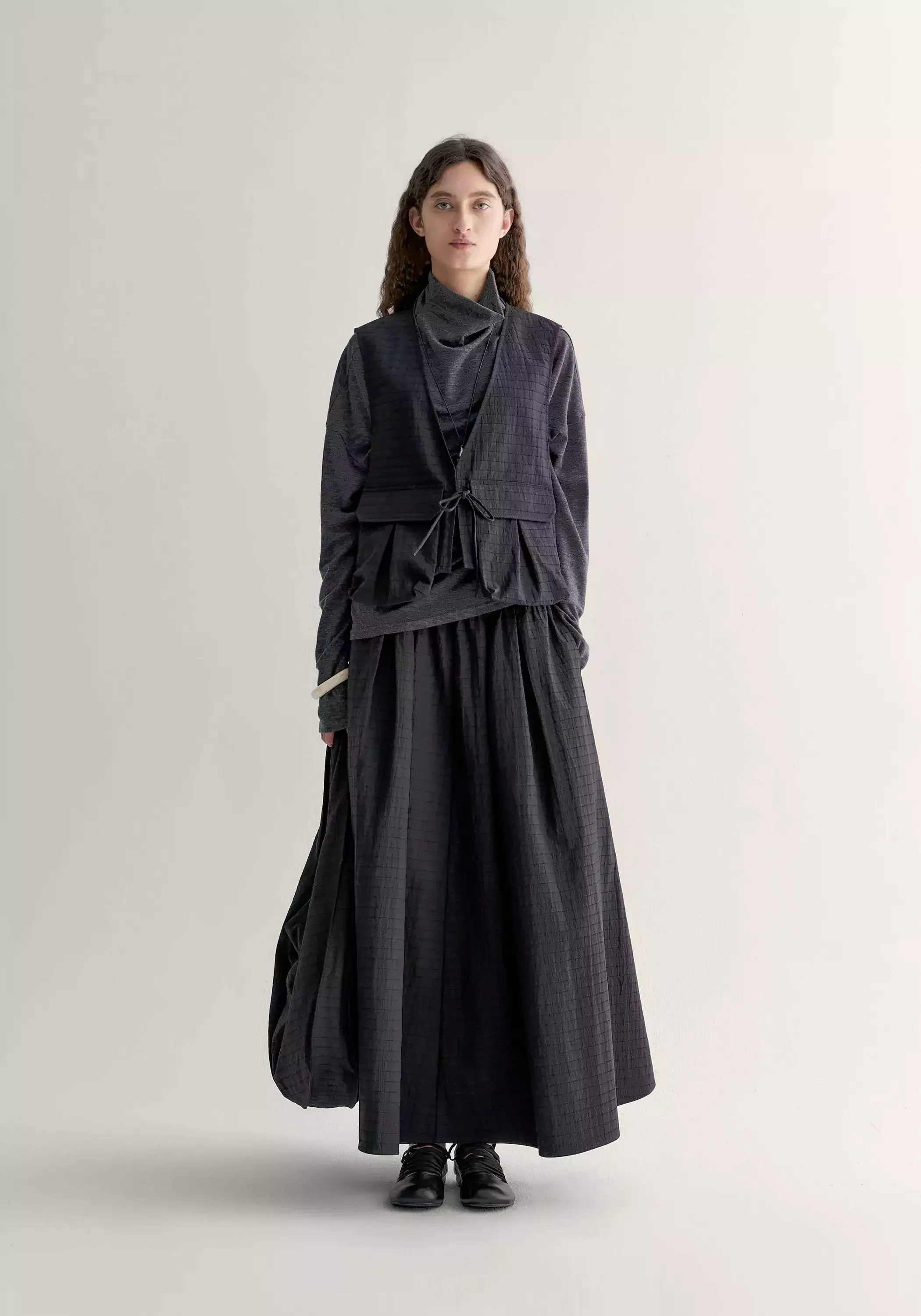 Gathered A-line Check Skirt - Image 14