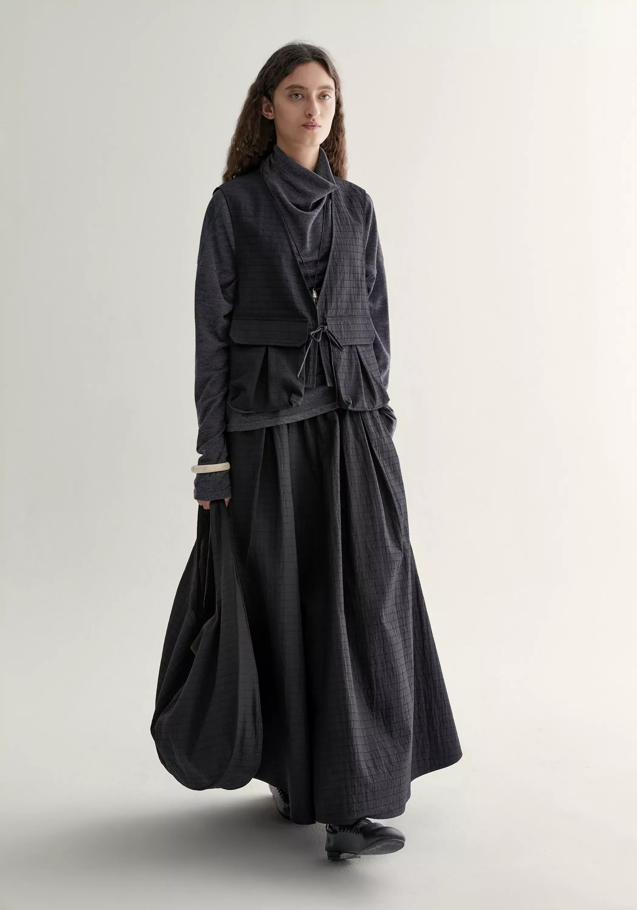 Gathered A-line Check Skirt - Image 15