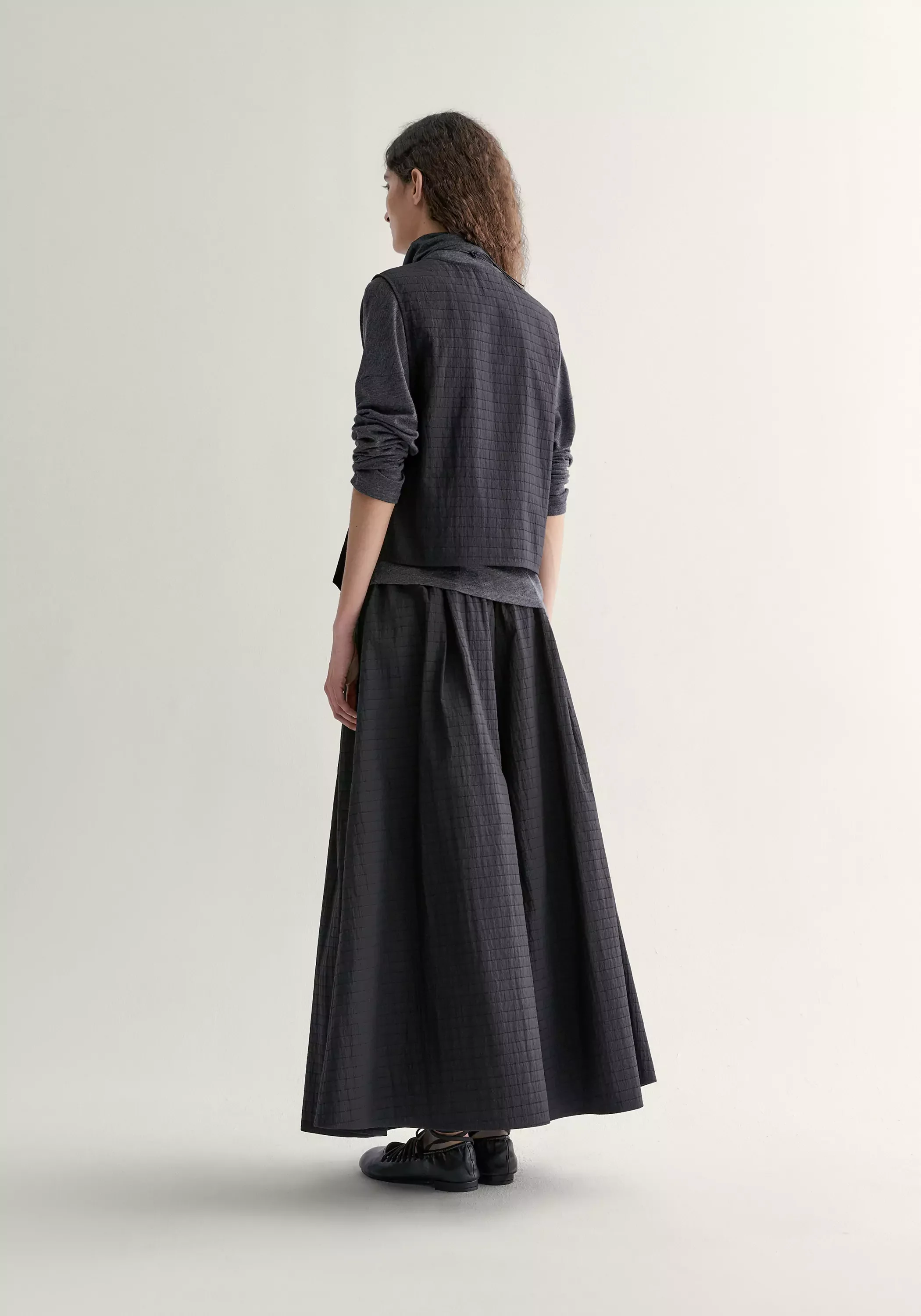 Gathered A-line Check Skirt - Image 16