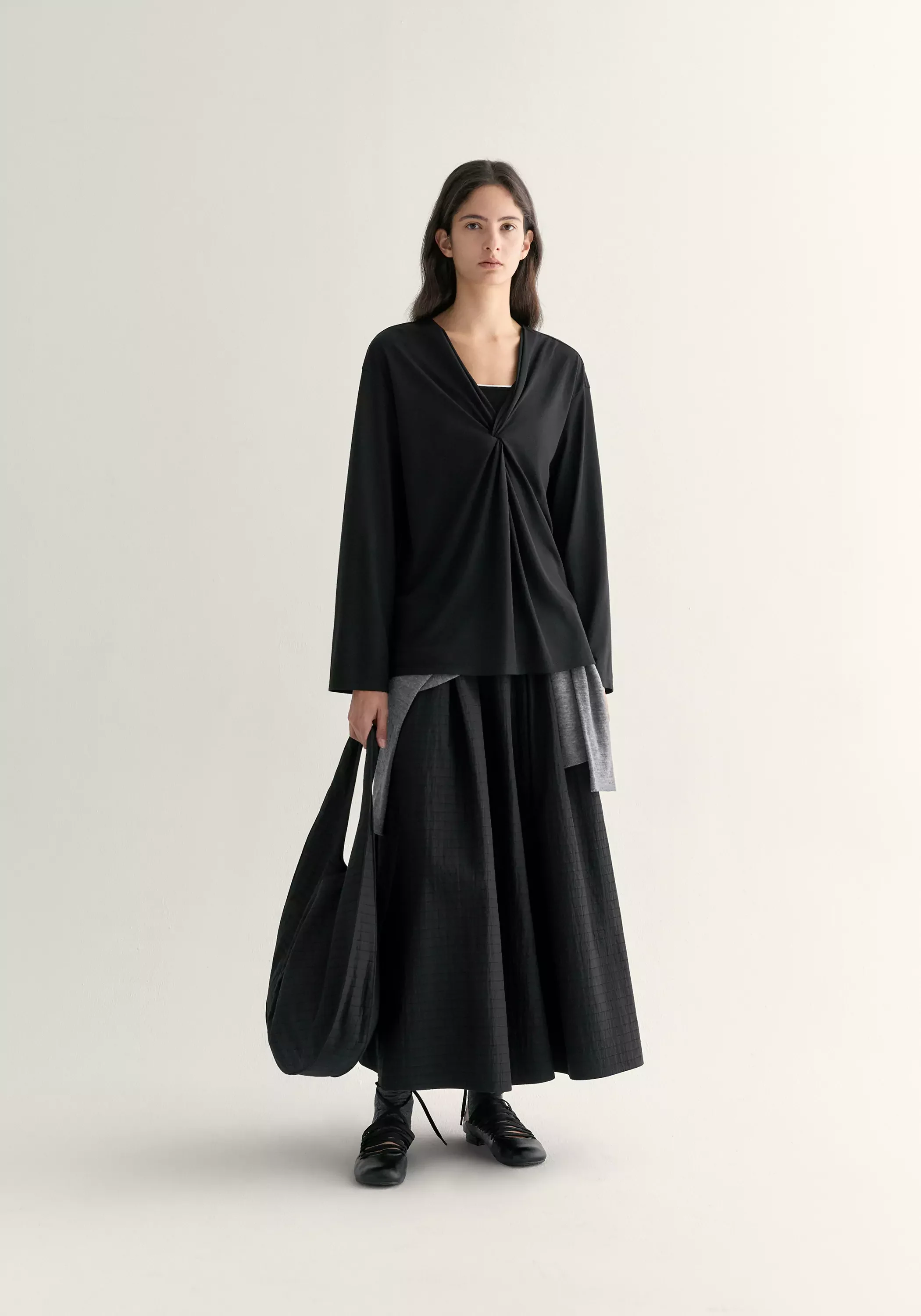 Gathered A-line Check Skirt - Image 17