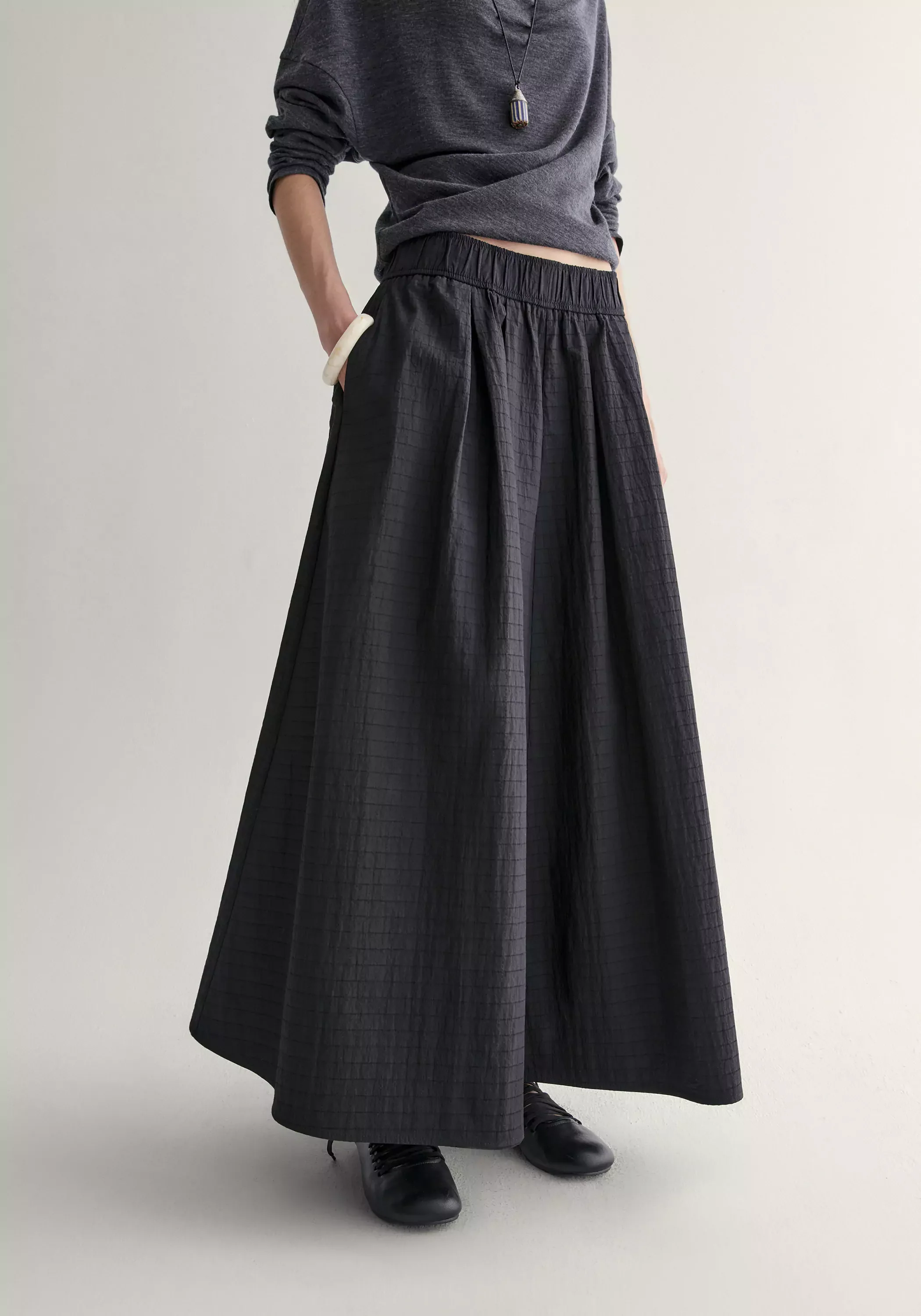 Gathered A-line Check Skirt - Image 20