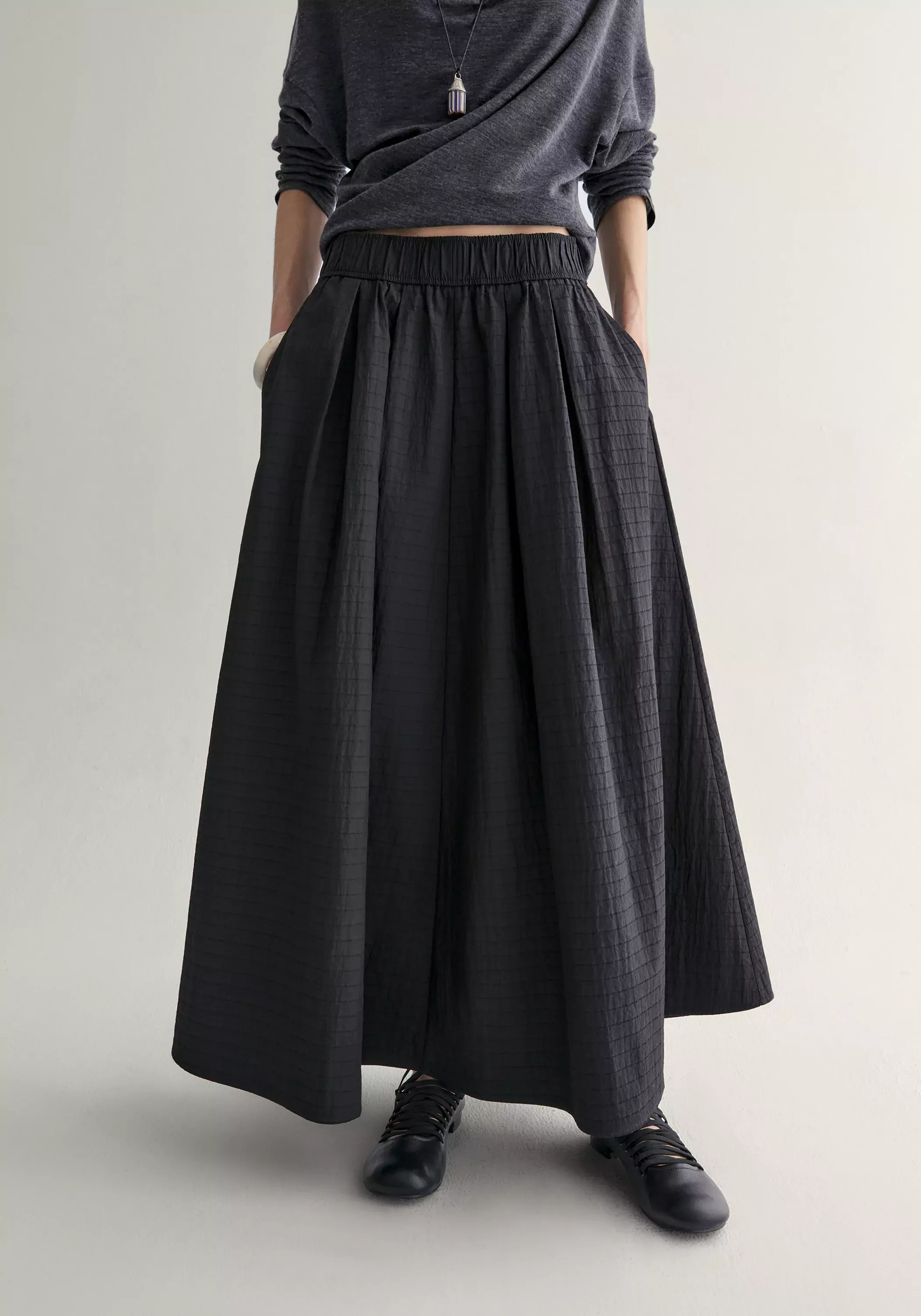 Gathered A-line Check Skirt - Image 21
