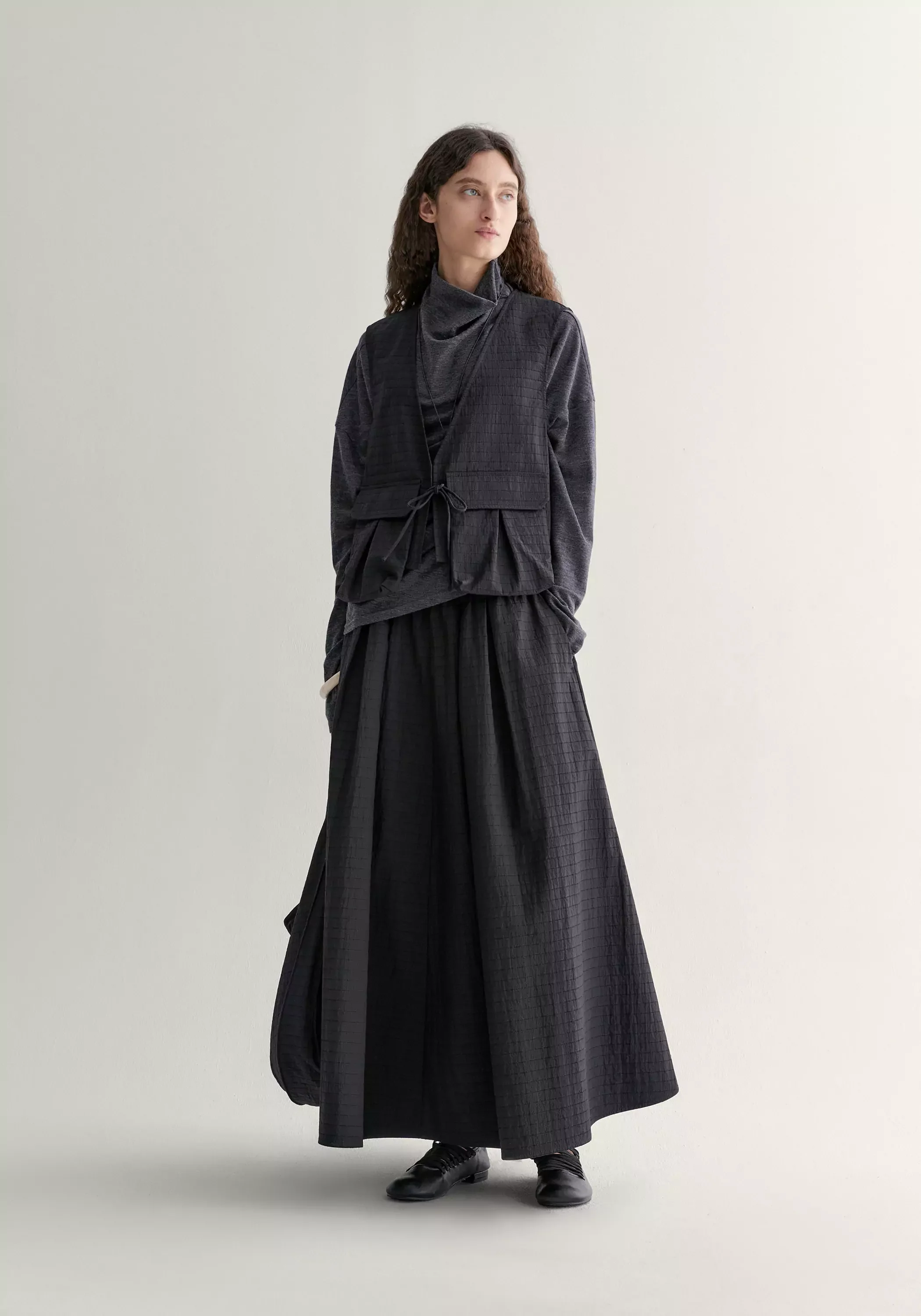 Gathered A-line Check Skirt - Image 3