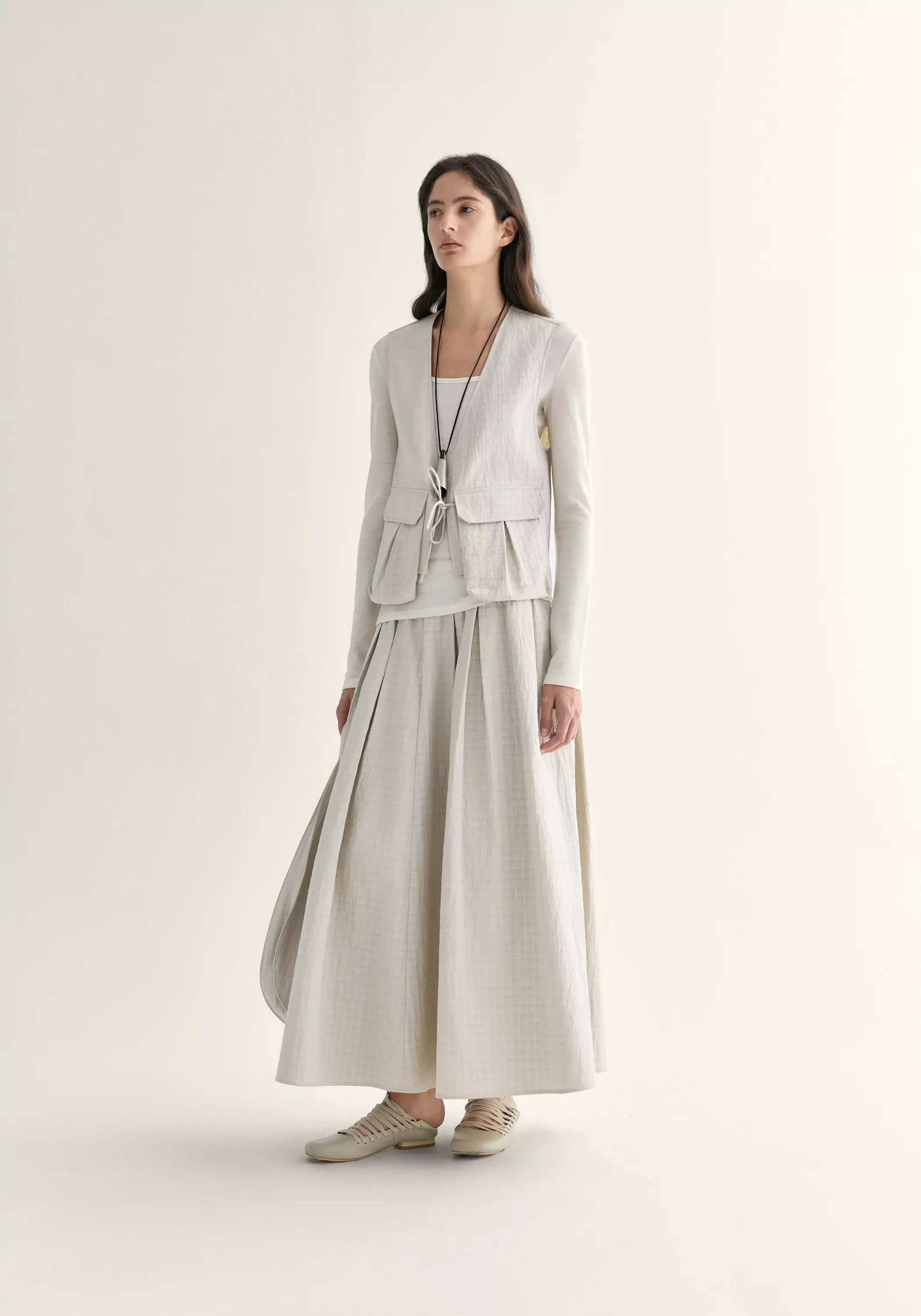Gathered A-line Check Skirt - Image 4