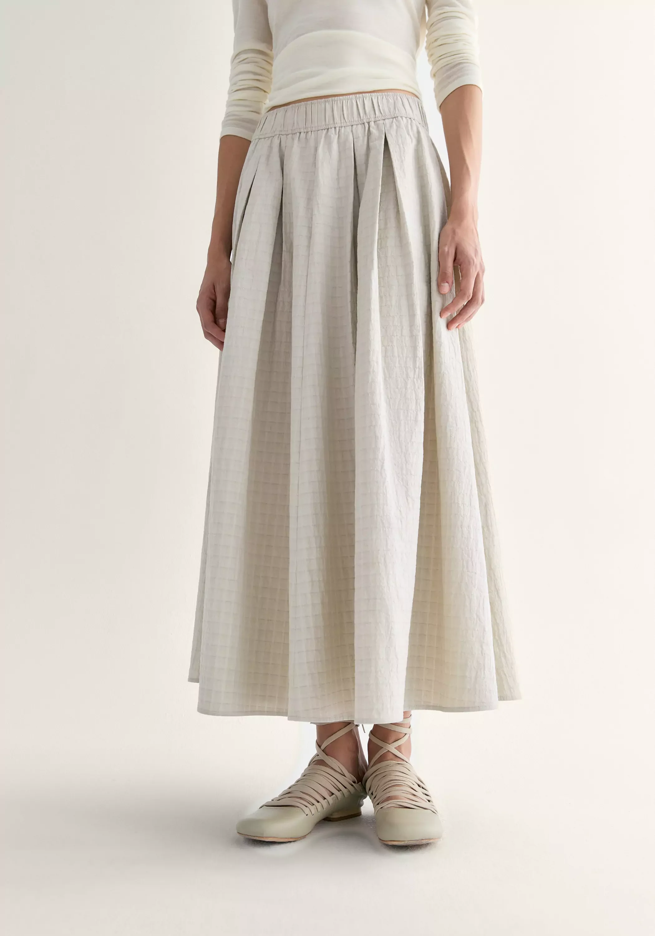 Gathered A-line Check Skirt - Image 6
