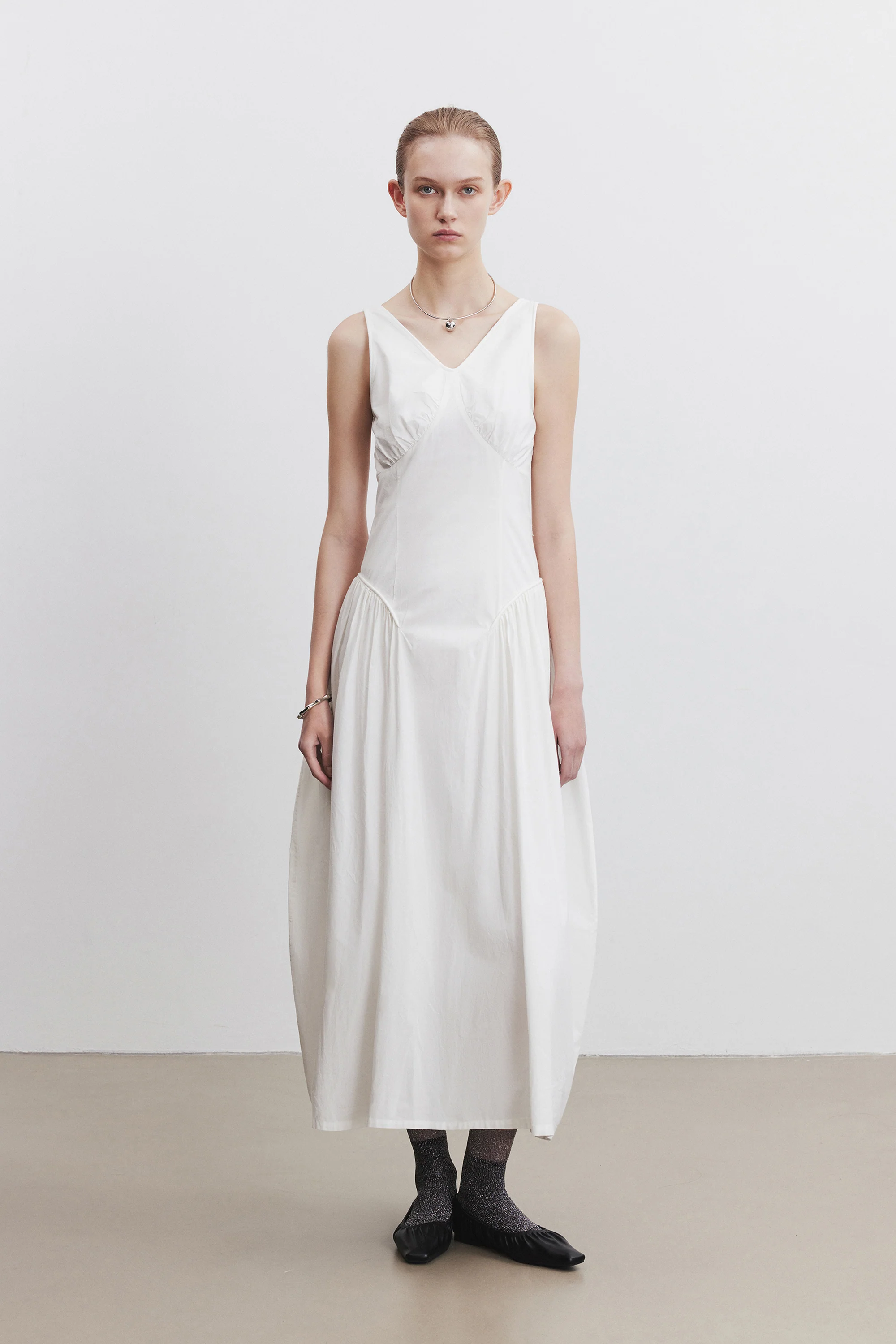 Gathered Backless Cotton Dress