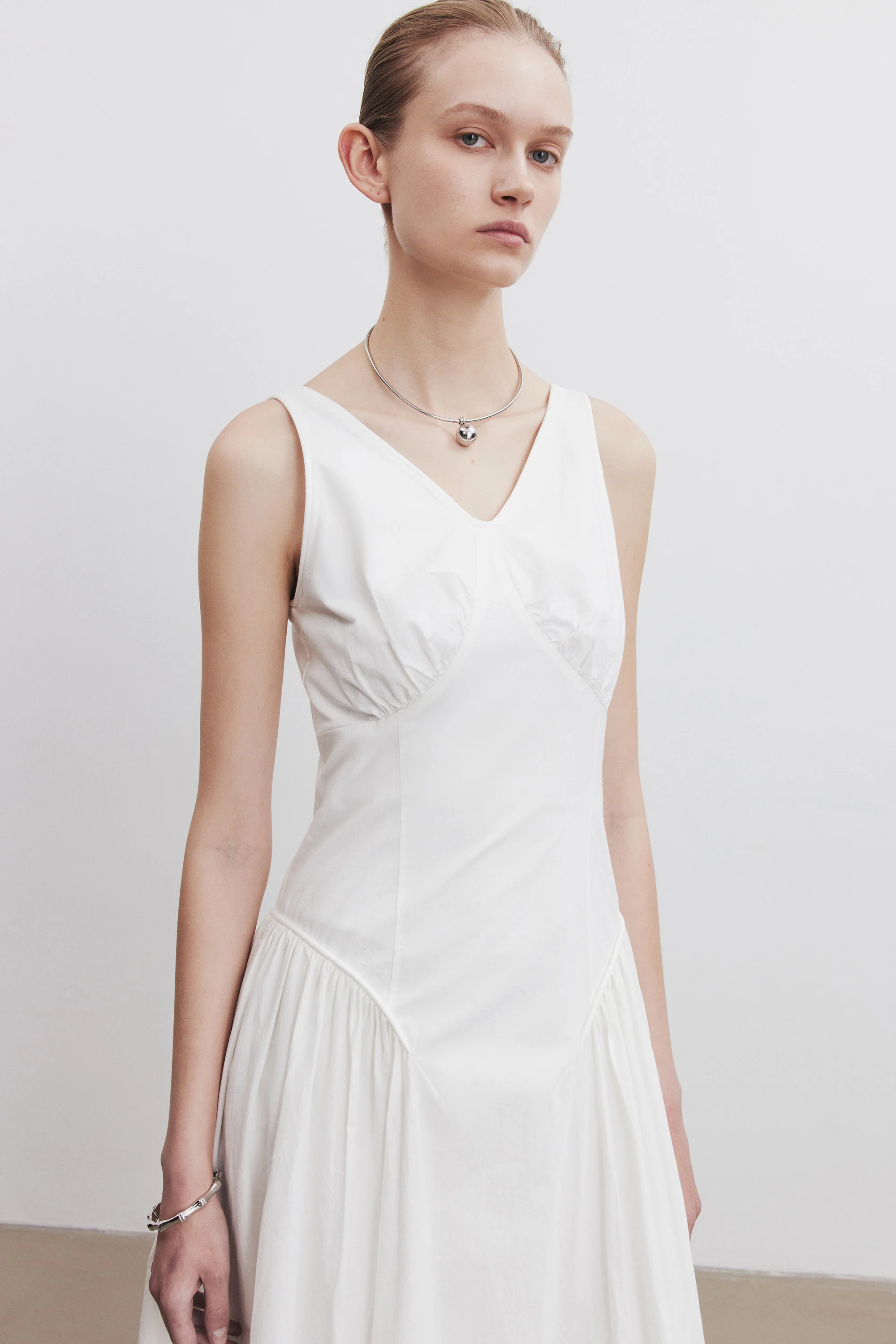Gathered Backless Cotton Dress - Image 25